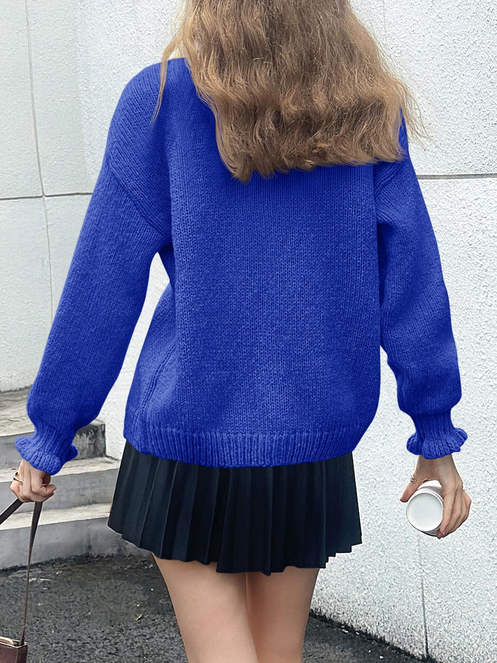Saodimallsu Womens Ruffle Cardigan Oversized Button Up Fall Trendy Ribbed Knit Open Front Long Sleeve Loose Cute Sweater