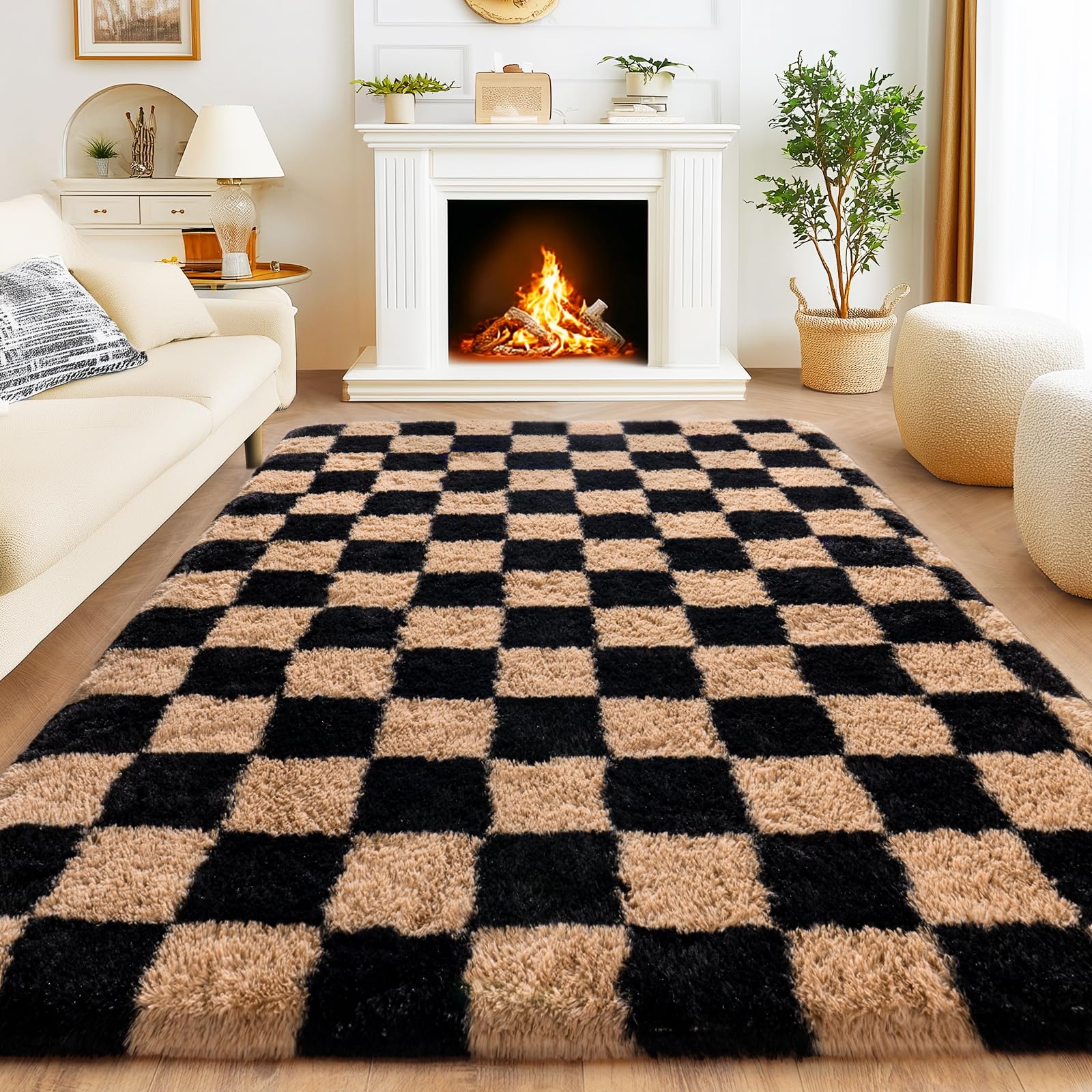 Awaytail Fluffy Rug Washable 2x3 Feet, Pure Black Desk Chair Rug Non-Slip, Super Soft Kids Rug for Boys Nursery Dorm Decor