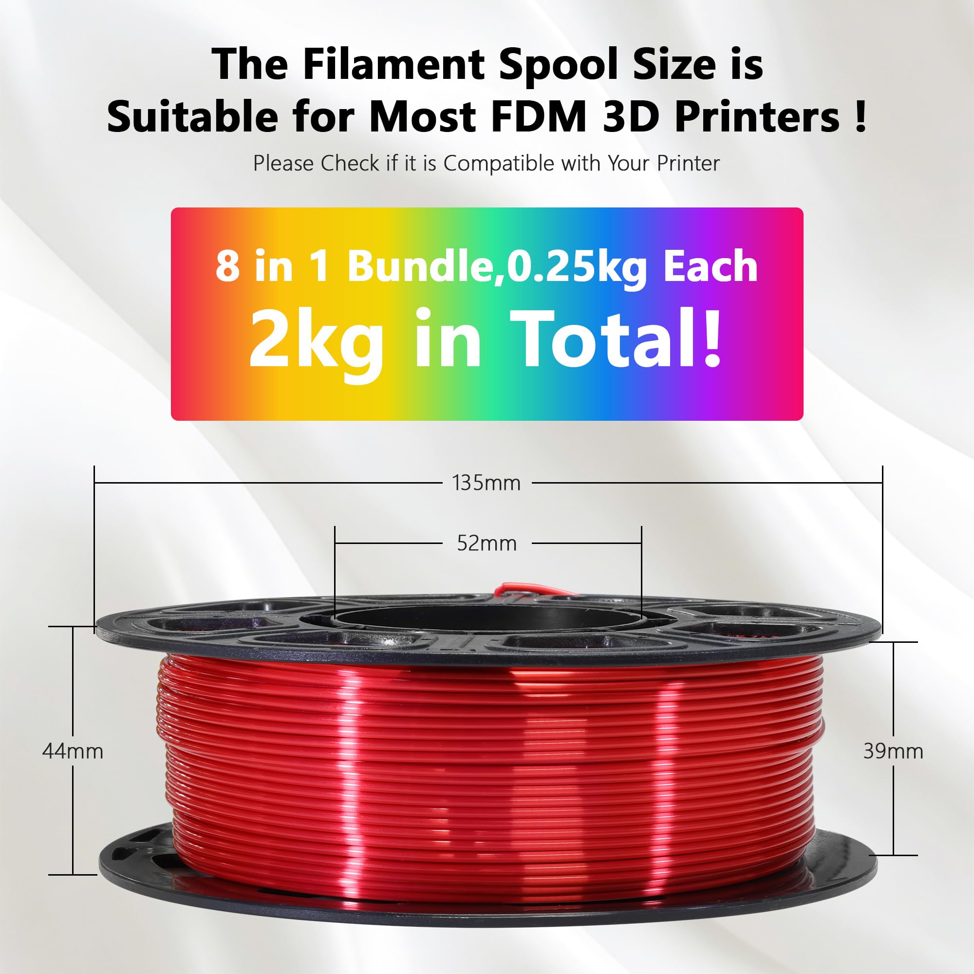 1.75mm PLA 3D Printer Filament Bundle: Glow in Dark Green/Blue/Purple/Rainbow, One Spool Clear Multi Colored, Each Spool 250g, Total 1.25Kg 3D Printing Material, 250g x 5 Spools Glow in Dark PLA
