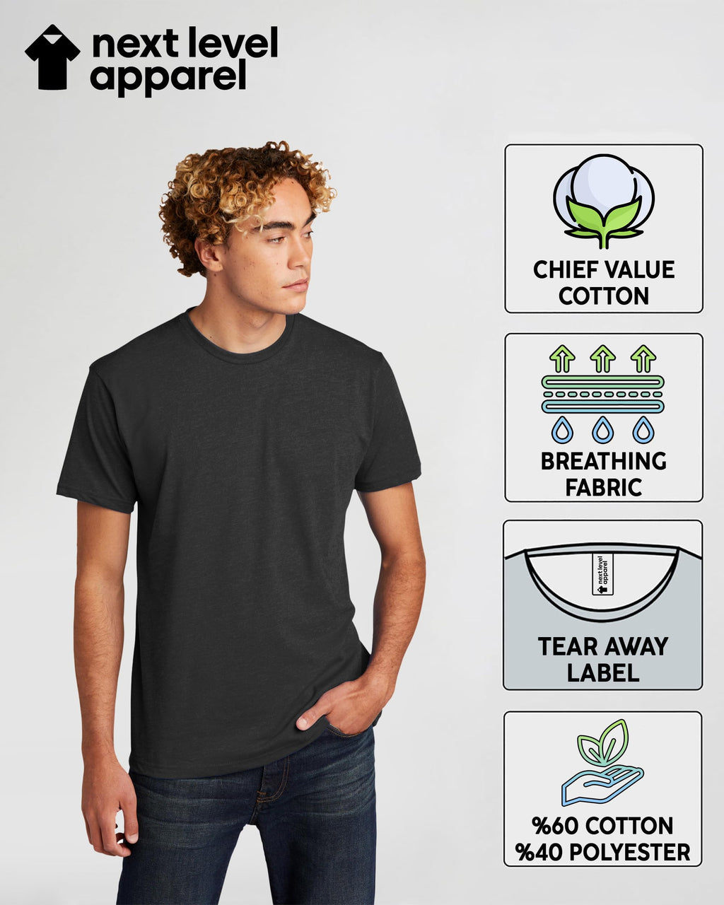 Next Level Apparel 6210 Men's T-Shirts, Pack of Unisex CVC Cotton Blend Bulk Undershirt – Custom Color Set Remera para Hombre
