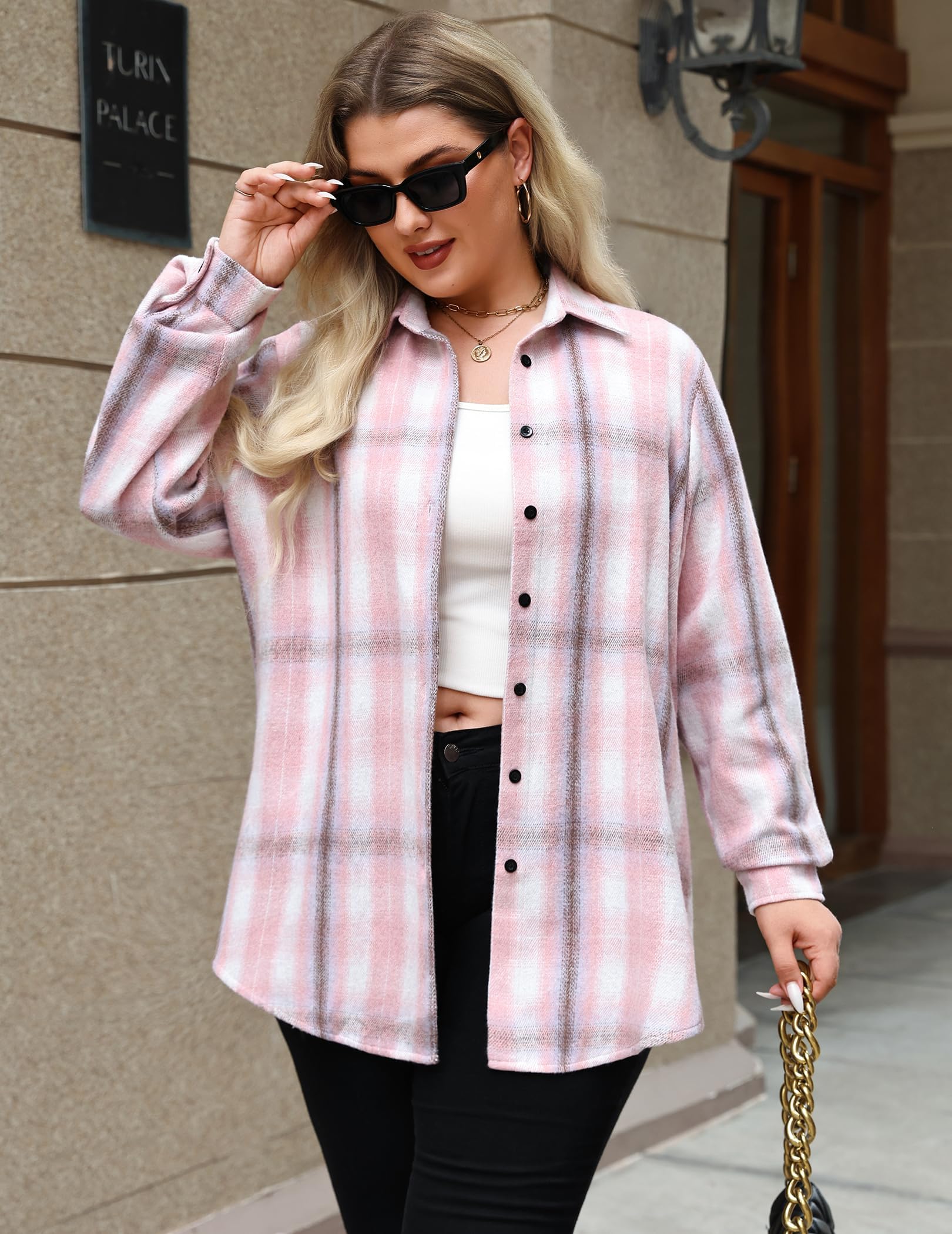 Zeagoo Womens Plus Size Flannel Shirts Plaid Shirts Long Sleeves Casual Button Down Collared Shacket Tops