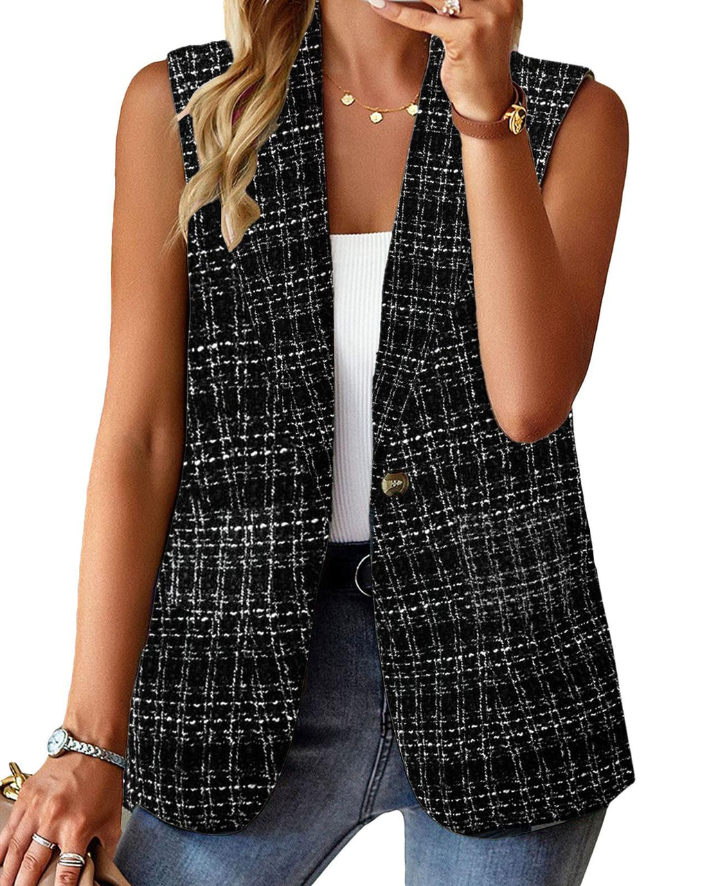 Mina Self 2026 Summer Women's Sleeveless Vest Tops - Lightweight Breathable Lined Trendy Casual Work Office Blazer - Pockets