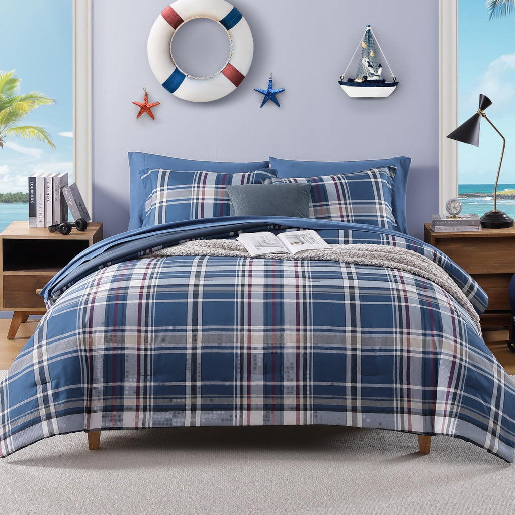 AMBERSPACE Plaid Twin XL Comforter Set Black, Reversible Checkered Bedding Set 5 Pieces for Boys Girls Teen, Lightweight Bed in a Bag for Dorm with Sheets, Pillowcase & Sham