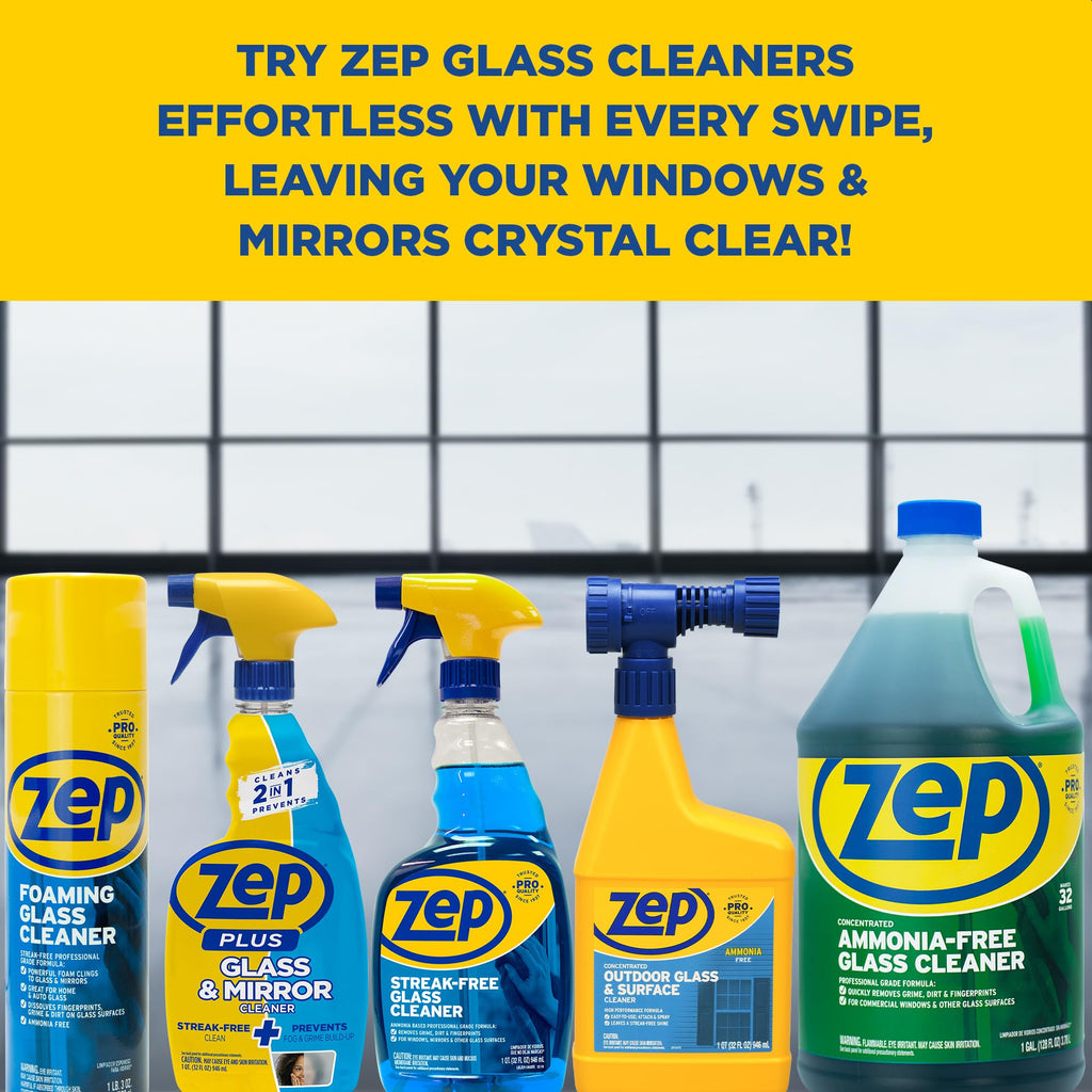 Zep Streak-Free Glass Cleaner - 32 Oz (Case of 4) ZU112032- Professional Grade Formula that Cleans Dirt, Fingerprints, Grime, Smoke Haze, and Toothpaste on Windows, Mirrors, and Other Glass Surfaces