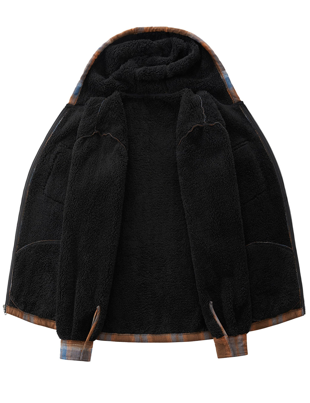 Men's Flannel Plaid Hooded Jackets Full Zip Sherpa Fleece Lined Hoodies Fashion Warm Coat