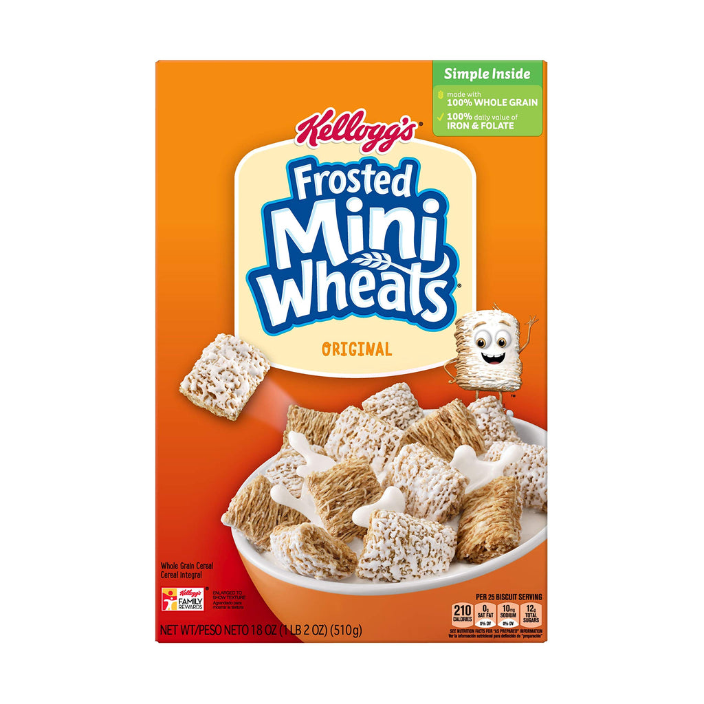 Kellogg's Frosted Mini-Wheats Cold Breakfast Cereal, High-Fiber, Whole Grain, Family Size, Original, 24oz Box (1 Box)