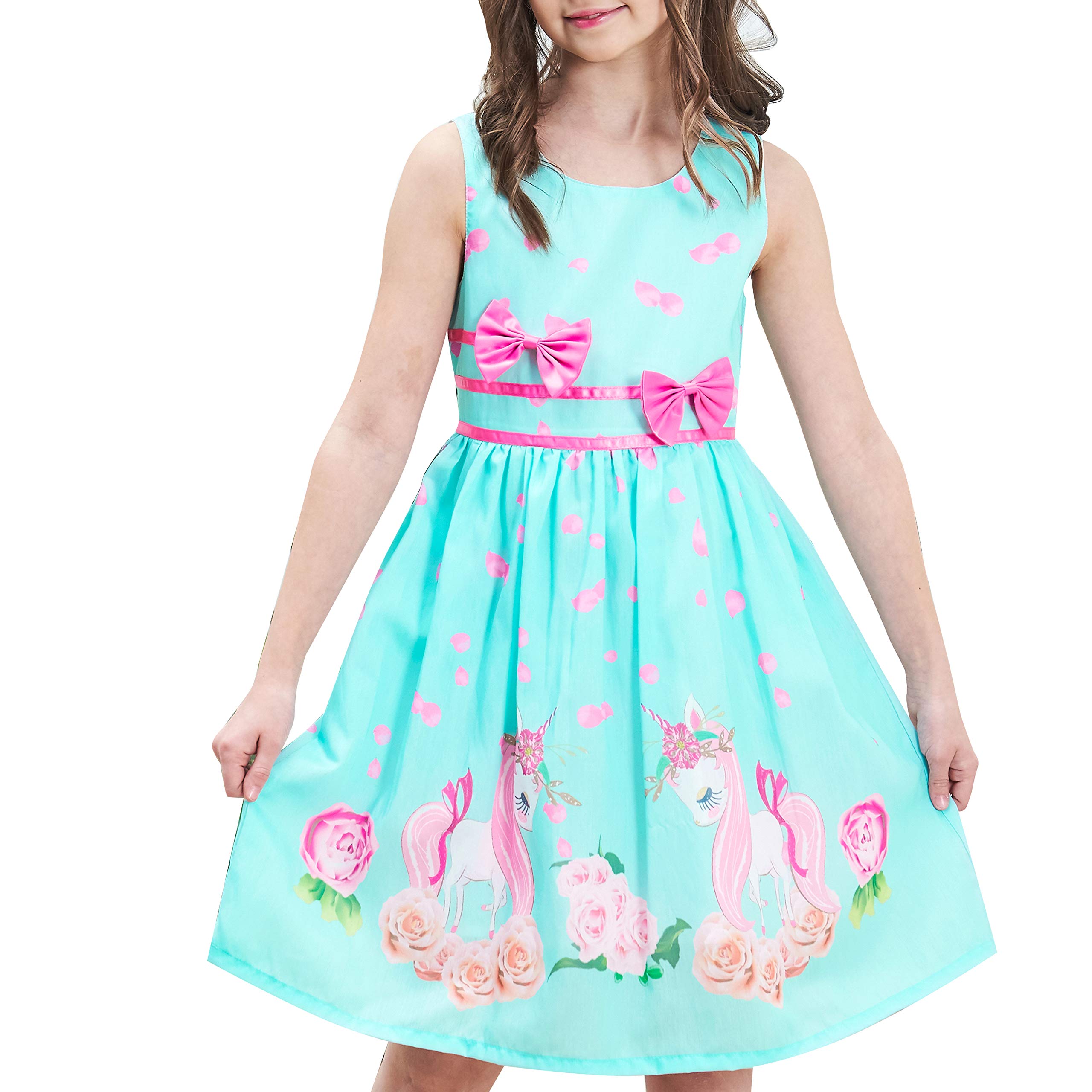 Sunny Fashion Girls Dress Rose Flower Double Bow Tie Party Sundress