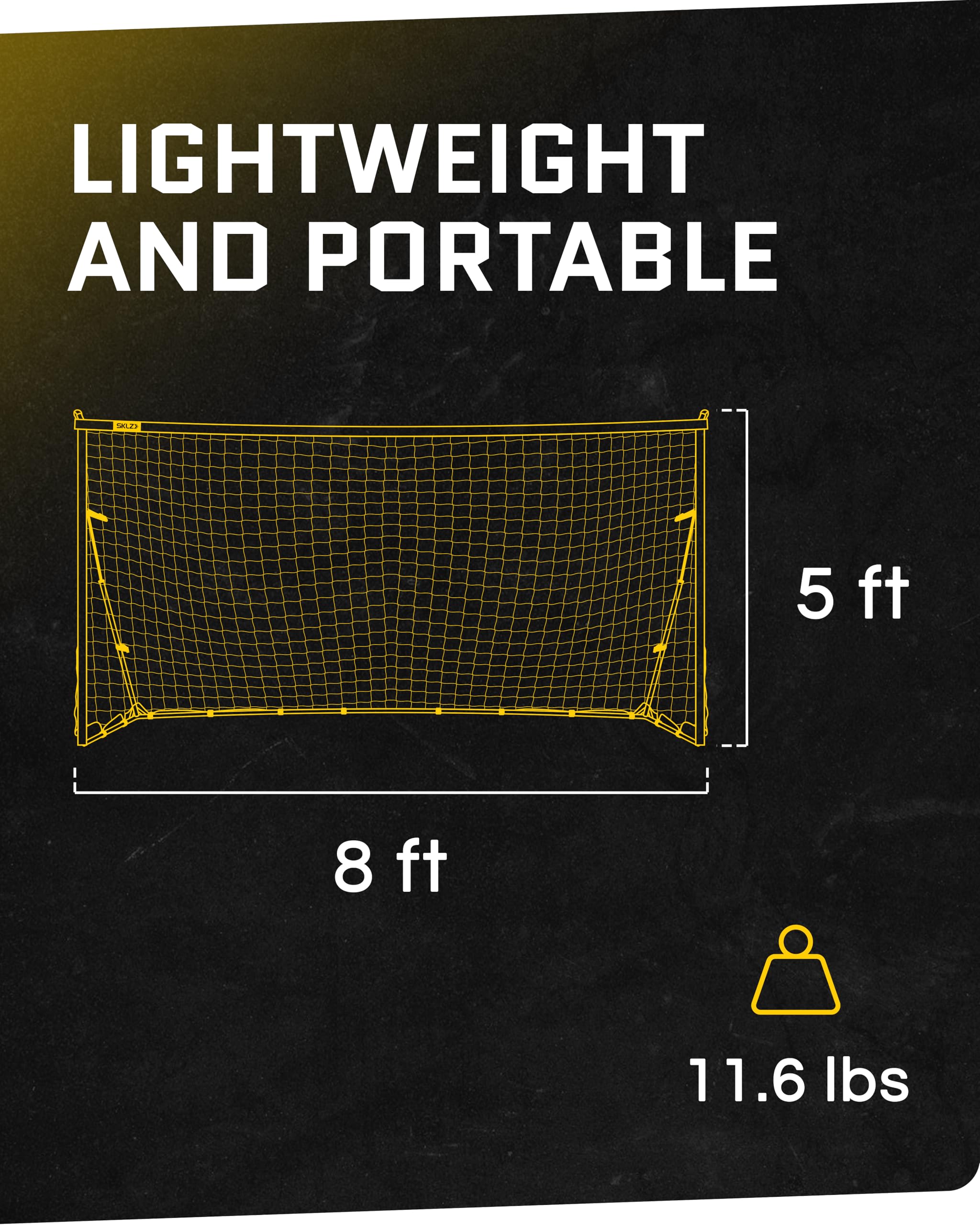 SKLZ Quickster Soccer Goal - Portable Goal for Backyard & Field - Durable Tension-Tite Frame & Heavy Gauge 2-Ply Net - Adjustable Click-Lock Poles, Metal Stakes - Carrying Case with Handle