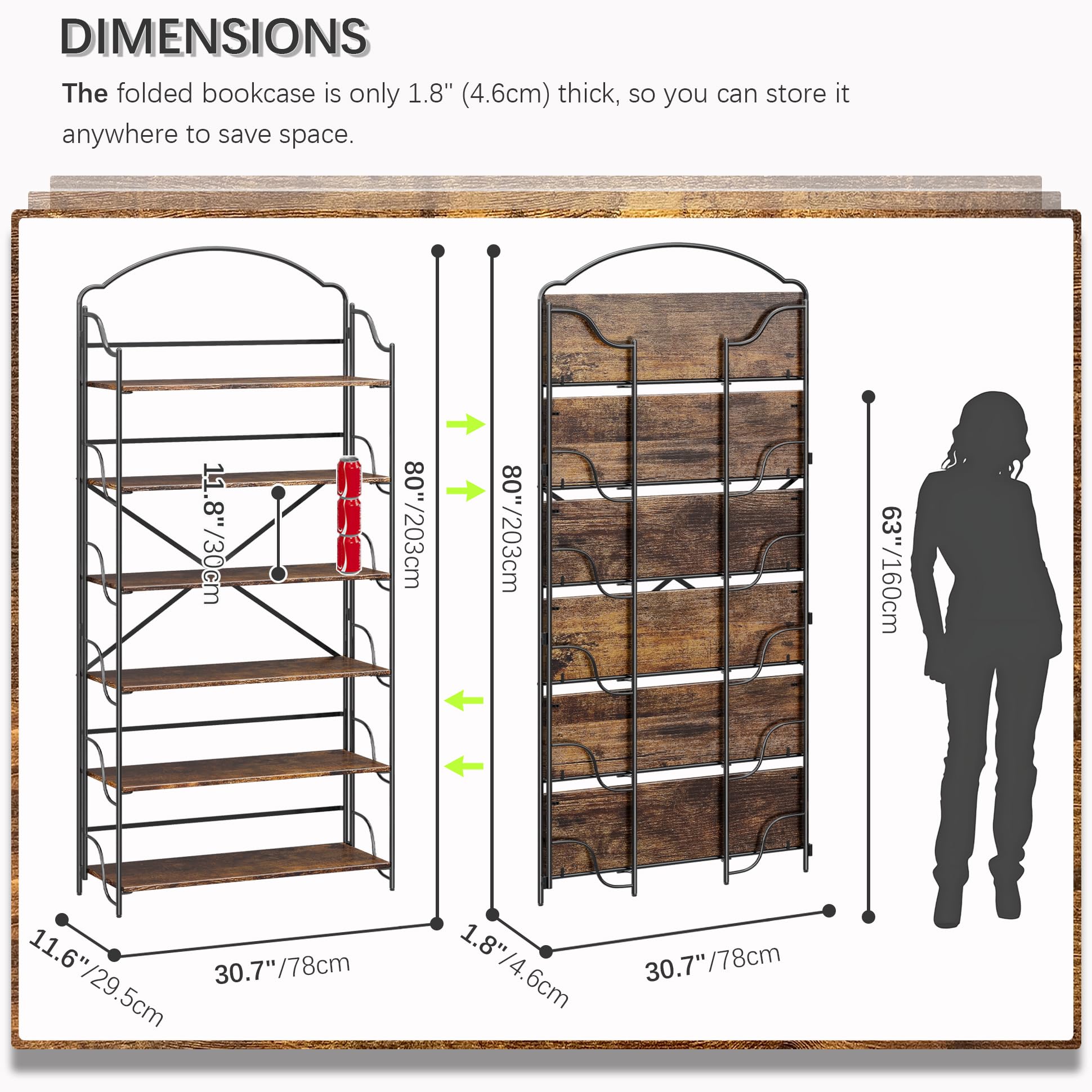 4NM No Assembly Folding Bookshelf, 3 Tiers Collapsible Book Shelves Open Industrial Foldable Storage Bookcase Shelf for Bedroom, Living Room, Home Office - Natural and White