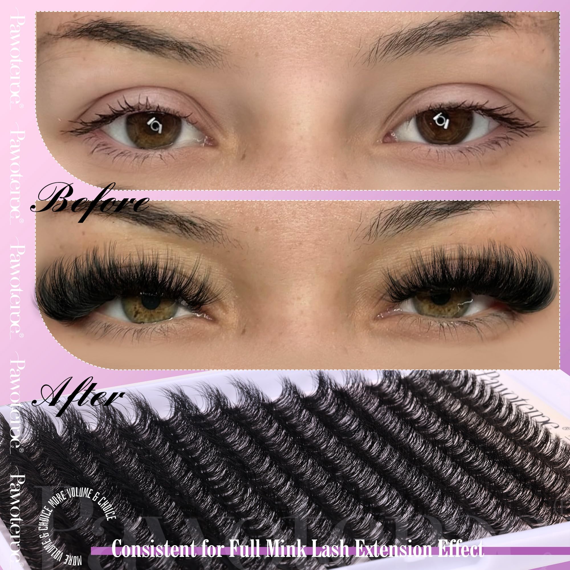 Pawotence Lash Extension Kit DIY 280pcs Individual Lash Clusters Kit 20D&30D Natural 9-15mm Cluster Eyelash Extensions Kit with Lash Bond and Seal, Tweezers for Self Use (20D&30D, 0.07D, 9-15mm, Kit)