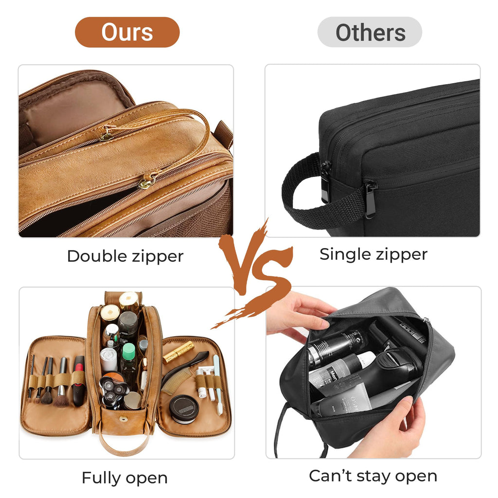Elviros Travel Toiletry Bag for Men, Shaving Dopp Kit Water-resistant Bathroom Small Toiletries Organizer PU Leather Cosmetic Bags