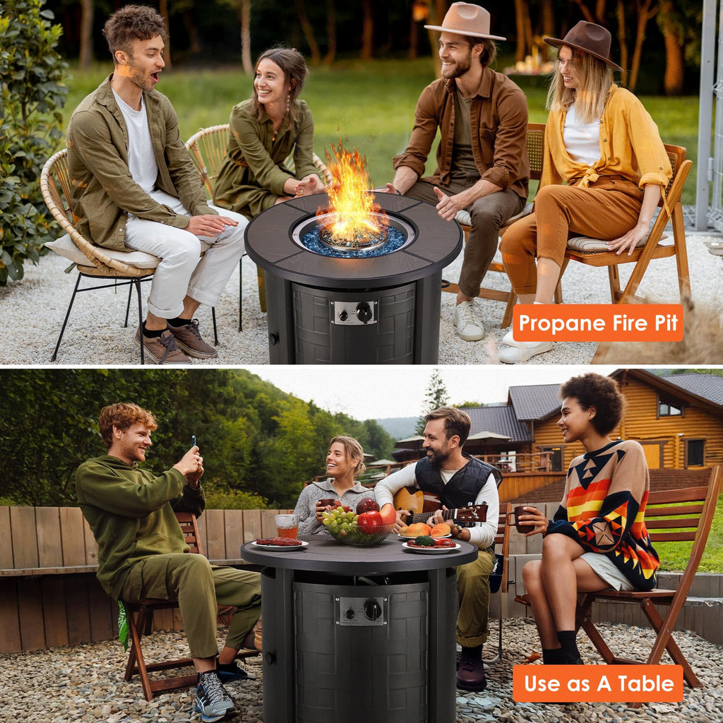 TLGREEN Propane Fire Pit Table 30 Inch Round – 50,000 BTU Outdoor Fire Pit with Lid, Converts to Patio Coffee Table, Certified, Includes Waterproof Cover & Blue Fire Glass(Grey)