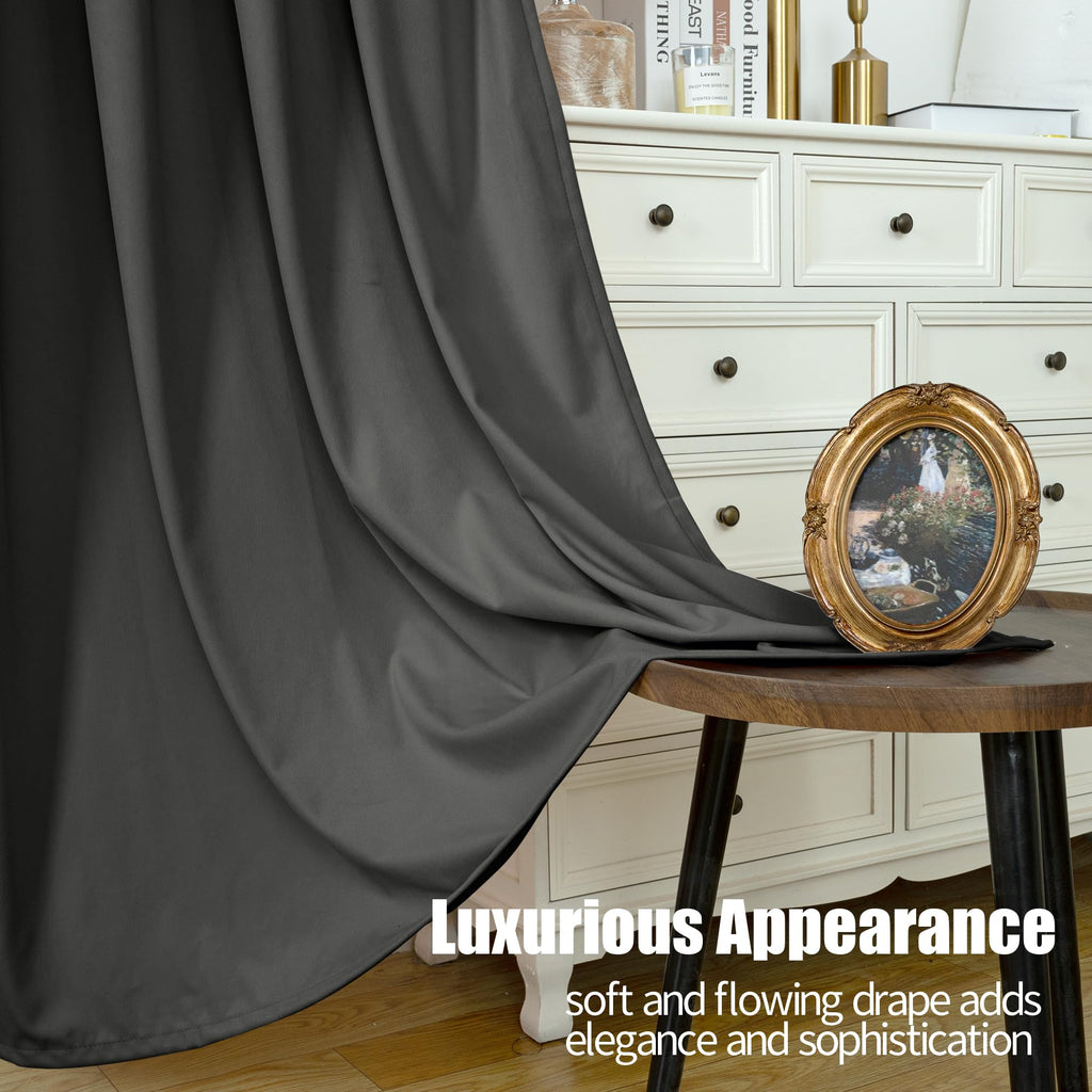 YoungsTex Velvet Black Out Curtains 63 Inches Long for Bedroom, Grommet Thermal Insulated Drapes Room Darkening Privacy for Living Room, Black, 2 Panels, 52 X 63 Inch