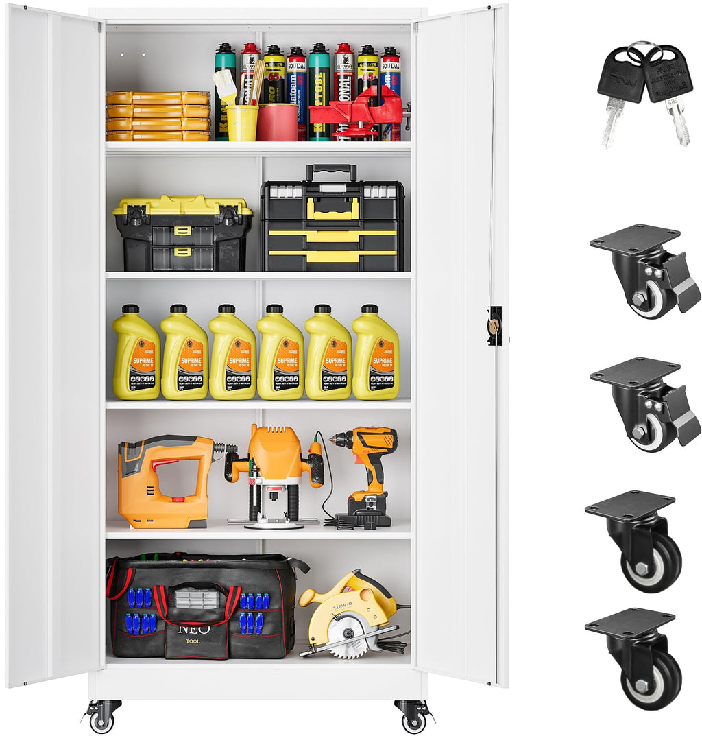 SISESOL Wide & Deep Metal Storage Cabinet with Wheels,Tall Rolling Garage Storage Cabinet with Lock,Black Metal Cabinets with Pegboards and Shelves,Tool Locker for Garage,Home,Office,43''Wx 20''Dx71"H
