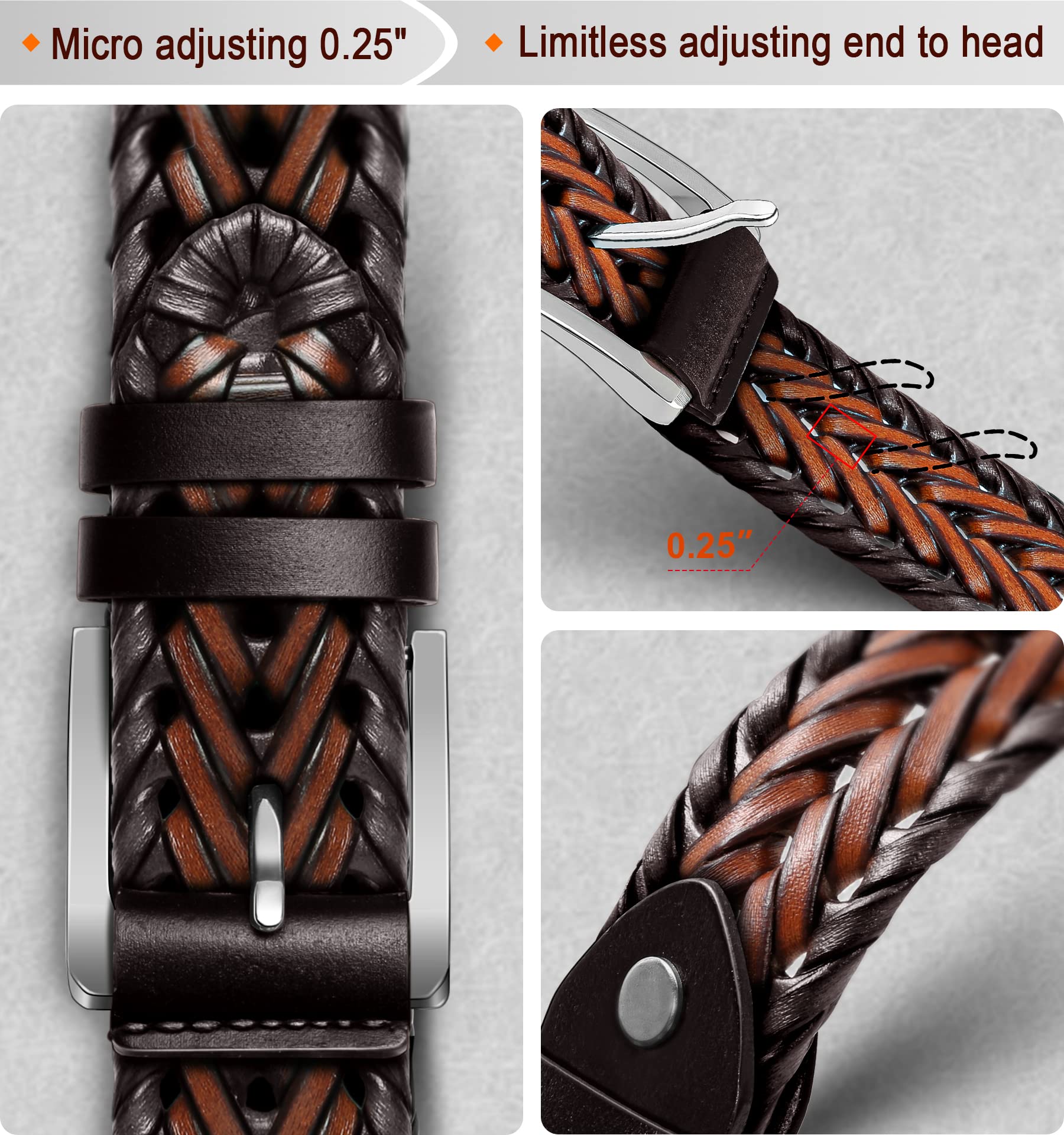 BULLIANT Mens Belts,Leather Woven Braided Belts for Gift Men Casual Jeans Golf