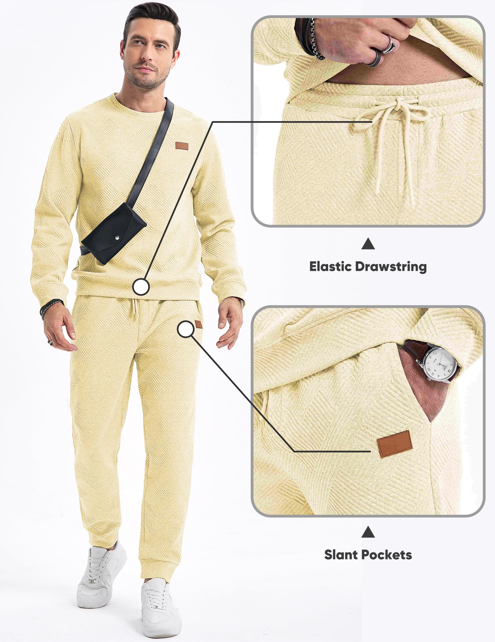 JMIERR Men's 2 Piece Outfits Knit Jacquard Pullover Sweatshirt Tracksuit & Joggers Sweatpants Sweatsuit Sets with Pockets