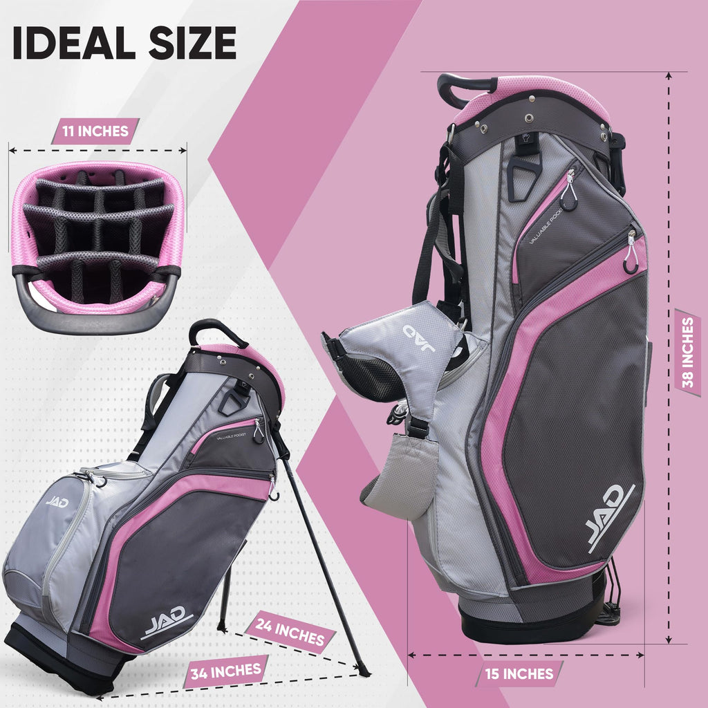 JAD Lightweight Womens Golf Bag, Golf Stand Bag for Women/Ladies, 14-Way Top Dividers, Ultra Lightweight, Large Pockets for Accessories, Durable Water Resistant