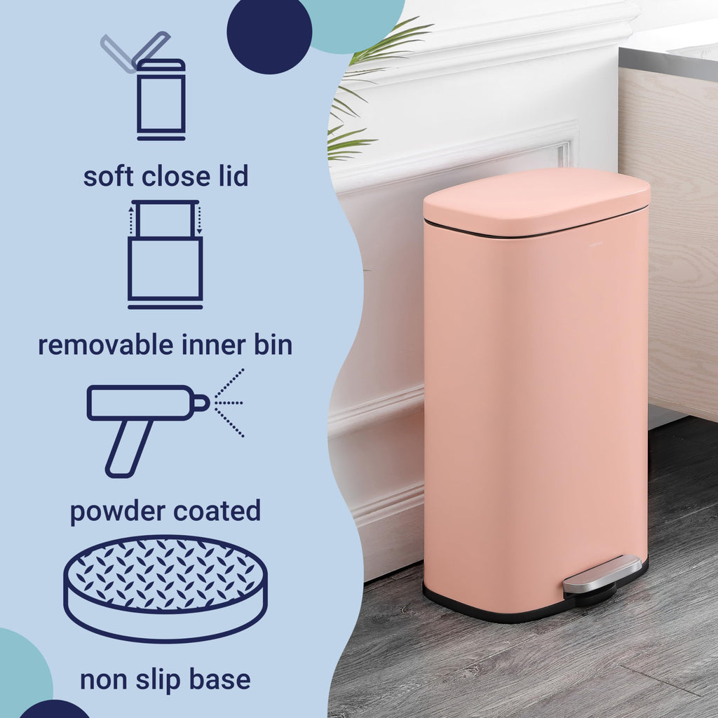 happimess HPM1011B Curtis 8-Gallon Step-Open Trash Can with Soft-Close Lid, Modern, Minimalistic, Fingerprint Proof for Home, Kitchen, Laundry Room, Office, Bedroom, Bathroom, Black