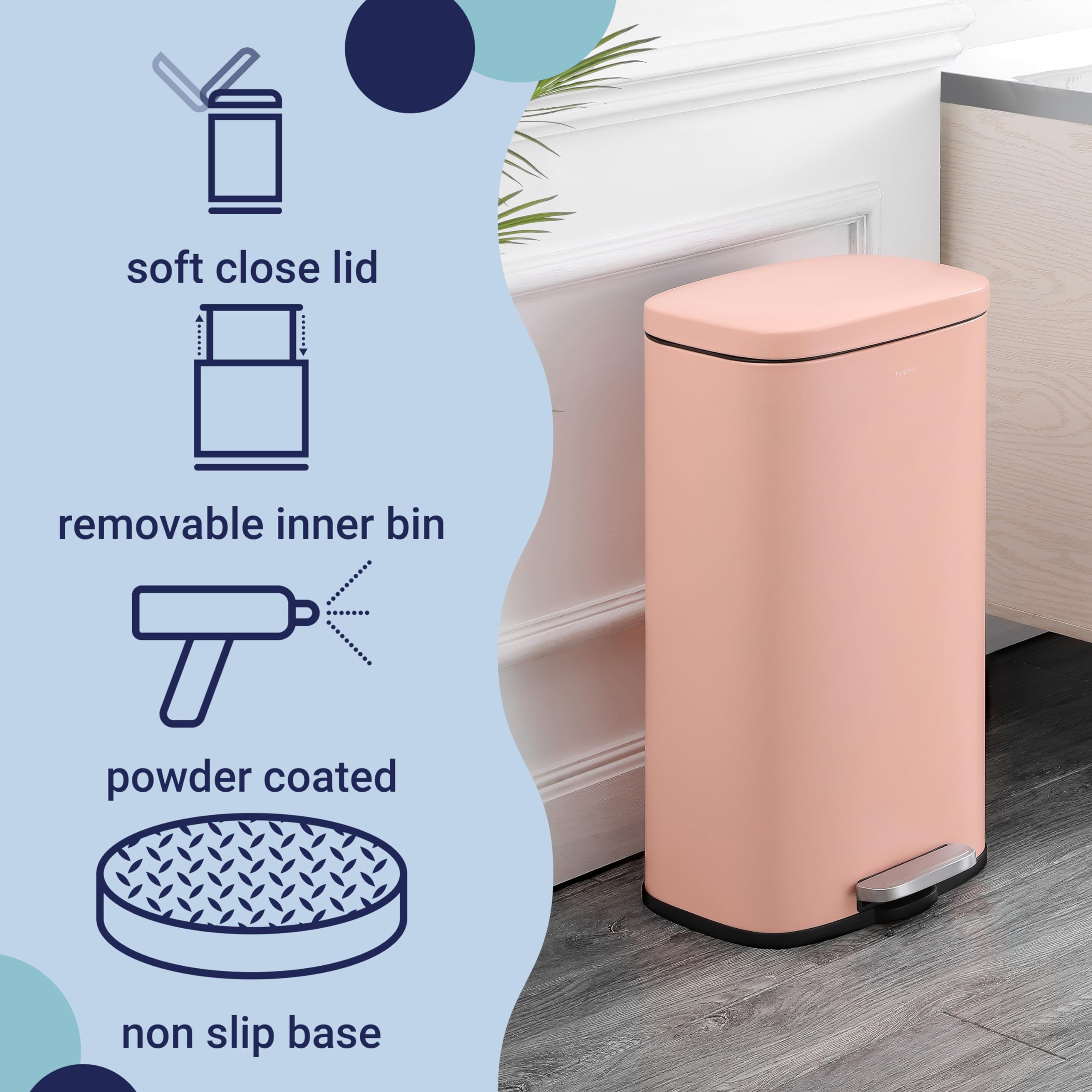 happimess HPM1011B Curtis 8-Gallon Step-Open Trash Can with Soft-Close Lid, Modern, Minimalistic, Fingerprint Proof for Home, Kitchen, Laundry Room, Office, Bedroom, Bathroom, Black