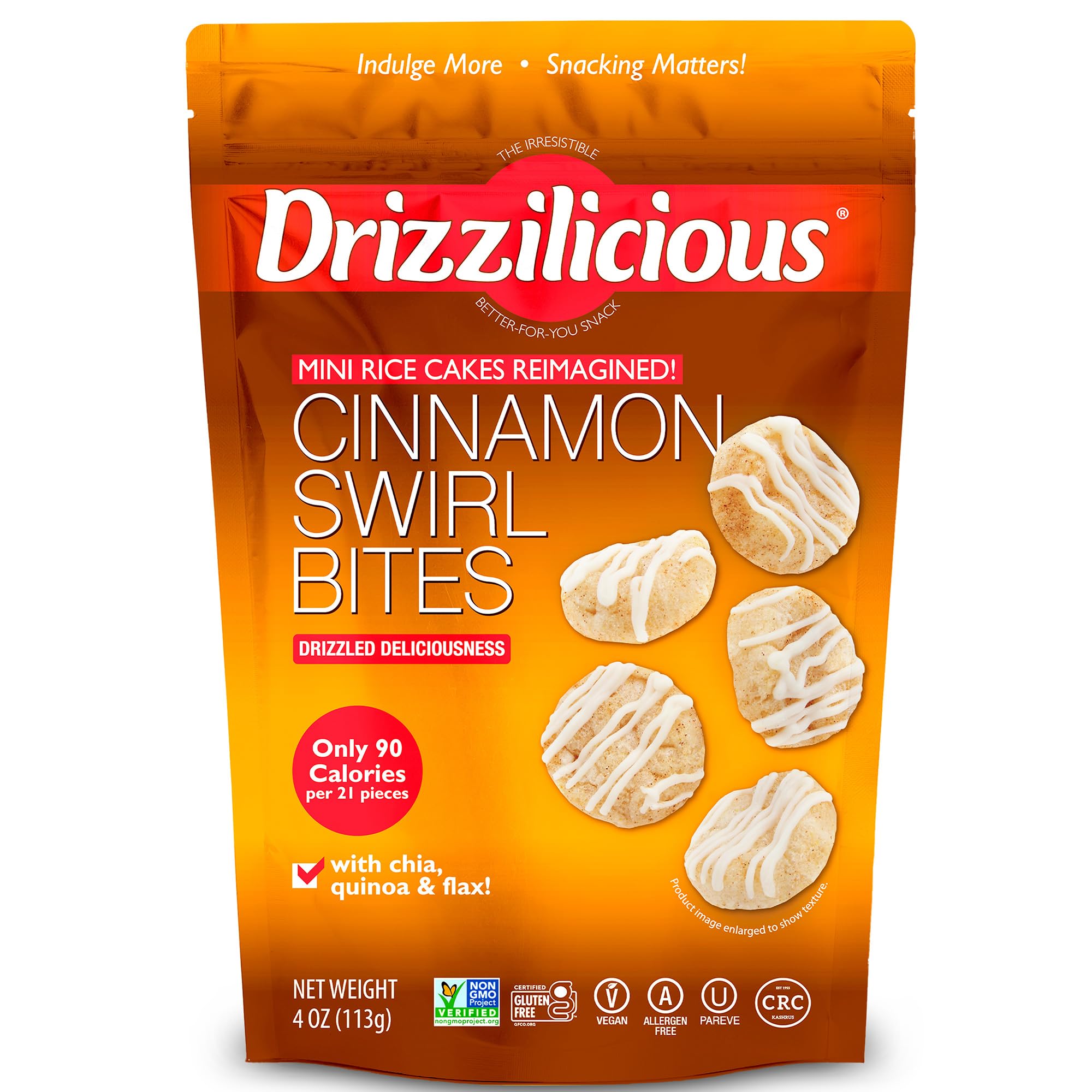 Drizzilicious Mini Flavored Rice Cakes - Rice Crisps, Healthy Snack for Adults and Kids, Vegan, Gluten Free Snack, 90 Calories Per 21 Pieces, S'mores & Cinnamon Swirl - 4 oz (Pack of 6)