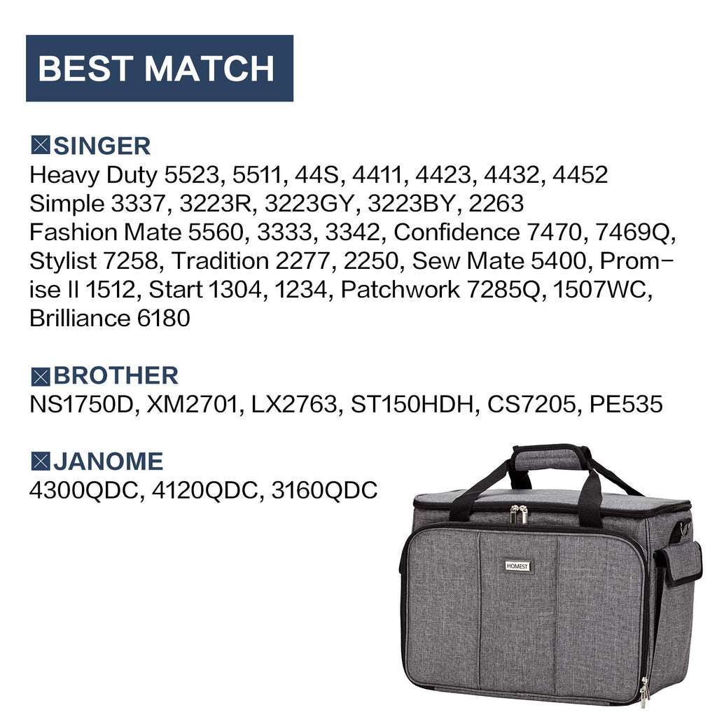 HOMEST Sewing Machine Carry Case, with Shoulder Strap and Front Pocket | Fits most standard Singer, Brother and Janome machines, with storage pockets for sewing accessories and tools, Floral