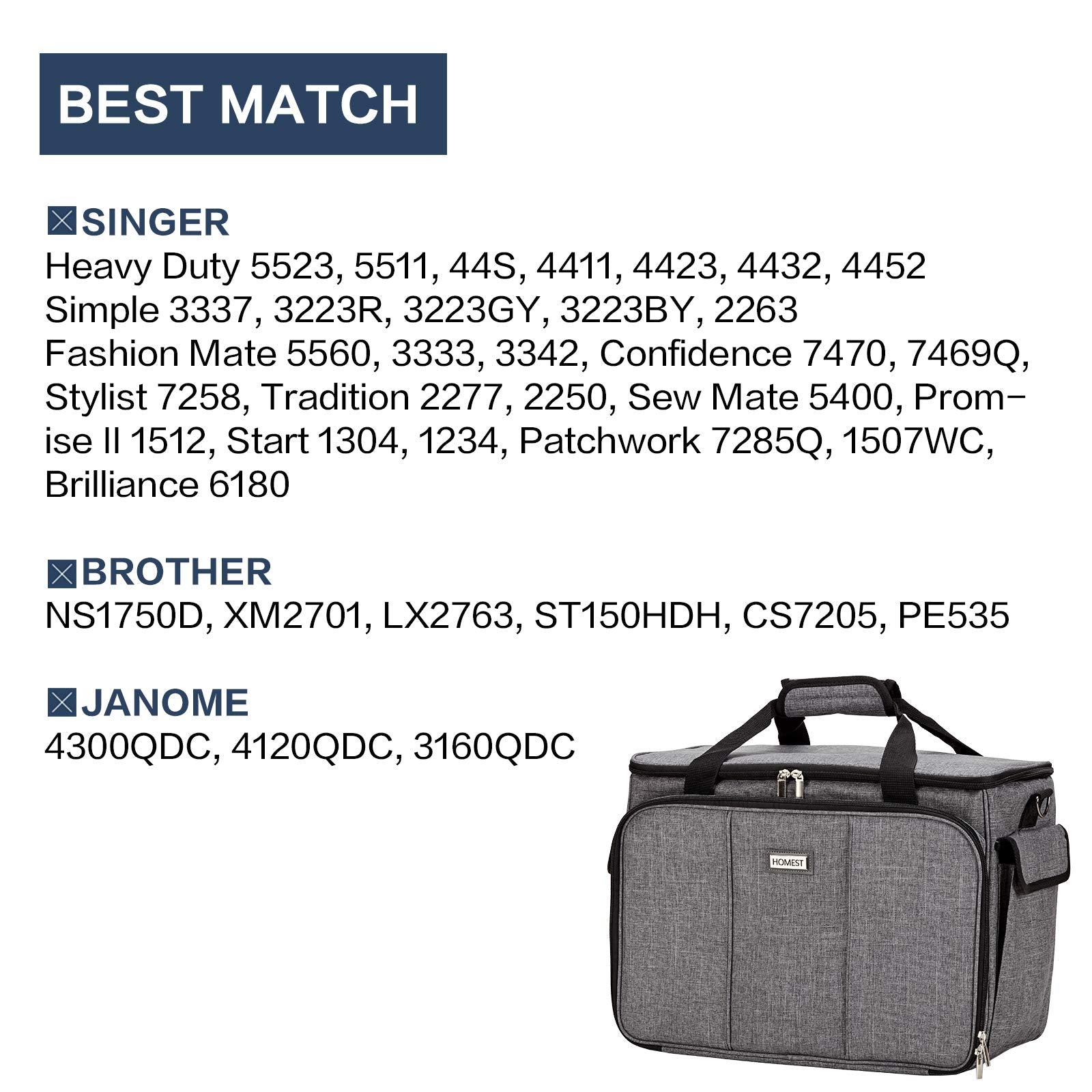 HOMEST Sewing Machine Carry Case, with Shoulder Strap and Front Pocket | Fits most standard Singer, Brother and Janome machines, with storage pockets for sewing accessories and tools, Floral