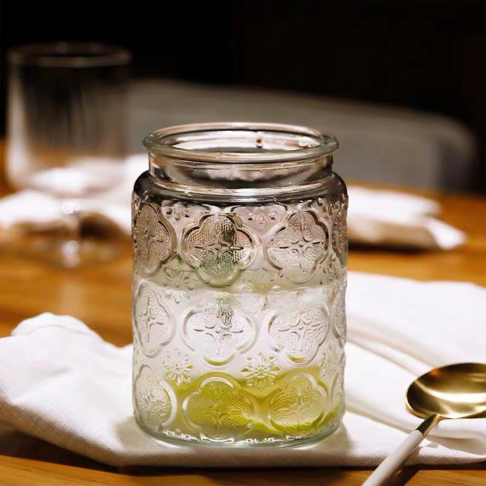 Custde Glass Storage Jars With Airtight Lid, 23.7oz Container For Kitchen Counter with Wooden Lid, brown sugar, candy, coffee, cookie, salt, tea, cute Jar (35oz Large Begonia Flowers)