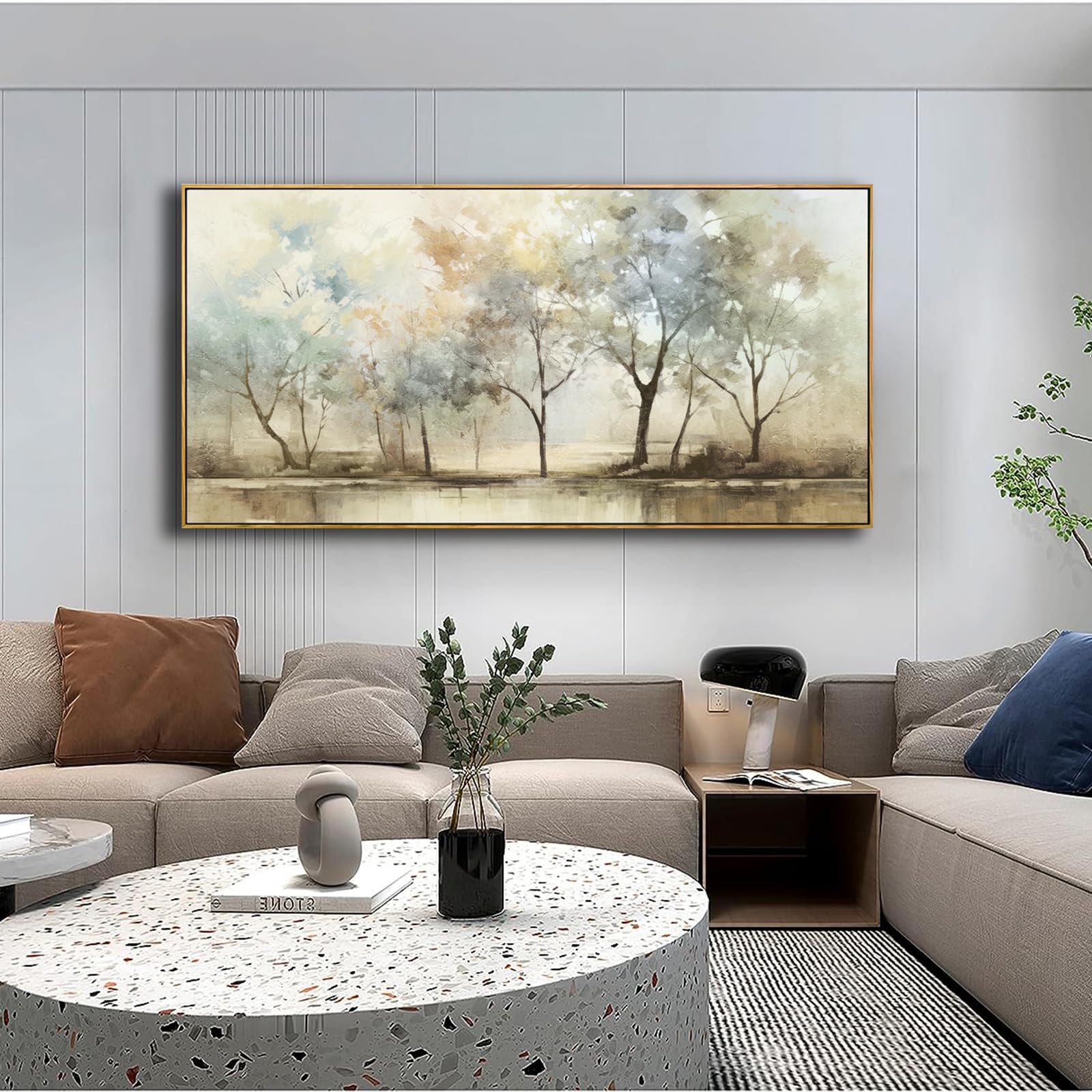 VHMING Abstract Wall Art Artwork Retro Trees Pictures Decor Canvas Painting Framed Ready to Hang Living Room Bedroom and Office Wall Decor 20x40 Inch