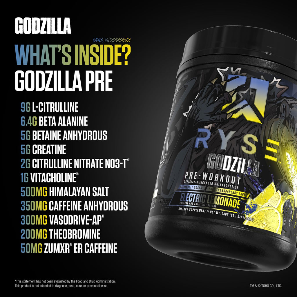 RYSE Godzilla X Noel Deyzel Pre Workout Powder - BlackBerry Lemonade - 400mg Caffeine, High Stim Pre-Workout for Men & Women with Citrulline & Beta Alanine - Energy, Pump & Focus - 20/40 Servings