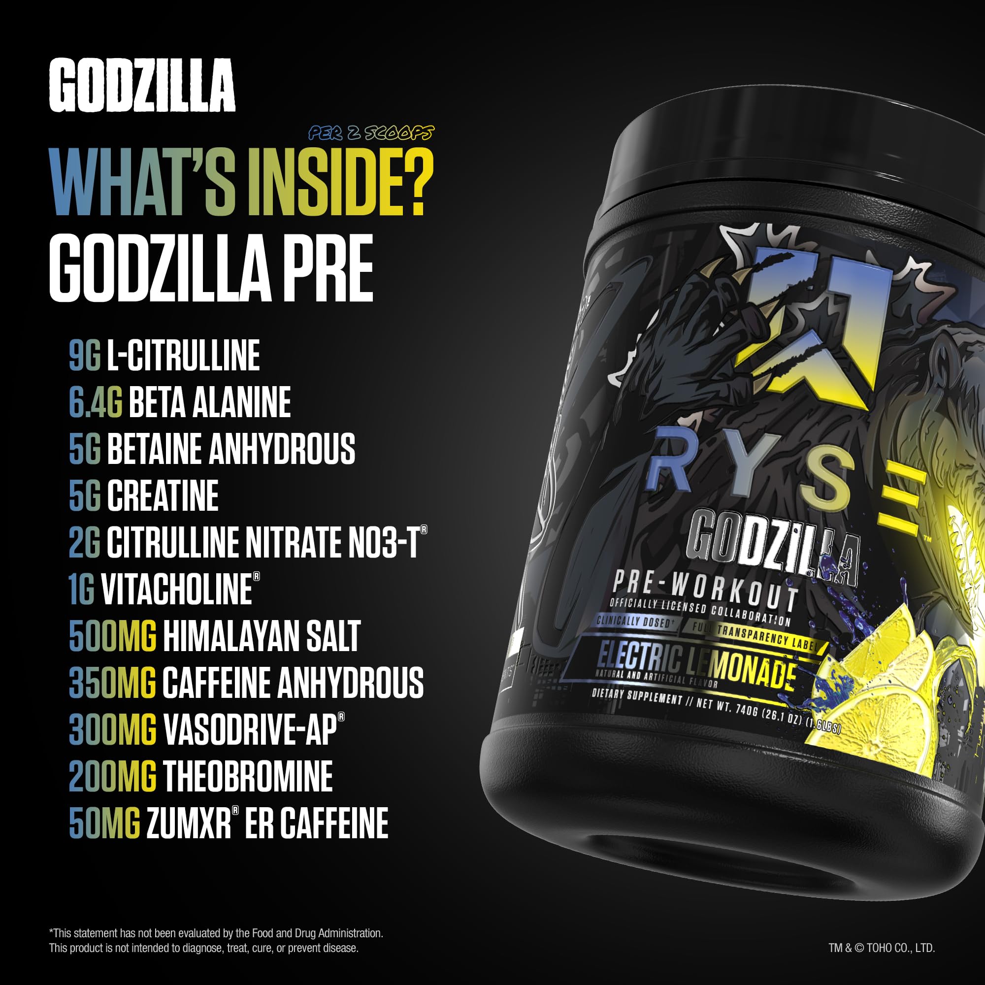 RYSE Godzilla X Noel Deyzel Pre Workout Powder - BlackBerry Lemonade - 400mg Caffeine, High Stim Pre-Workout for Men & Women with Citrulline & Beta Alanine - Energy, Pump & Focus - 20/40 Servings