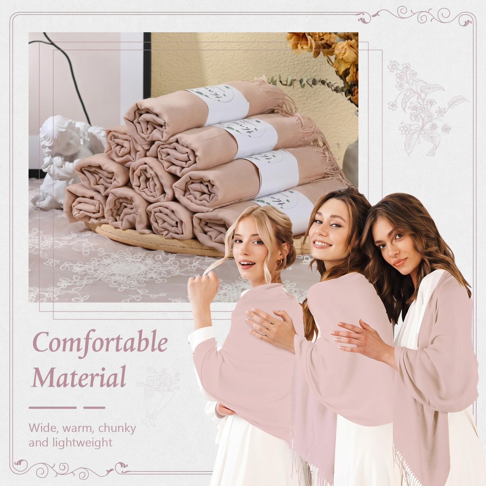 Ramede 50/100 Bulk Wedding Shawl Scarf for Women 79 x 28 Guests Shawl Wraps Gifts for Women Bridal Shawls with Thank Cards