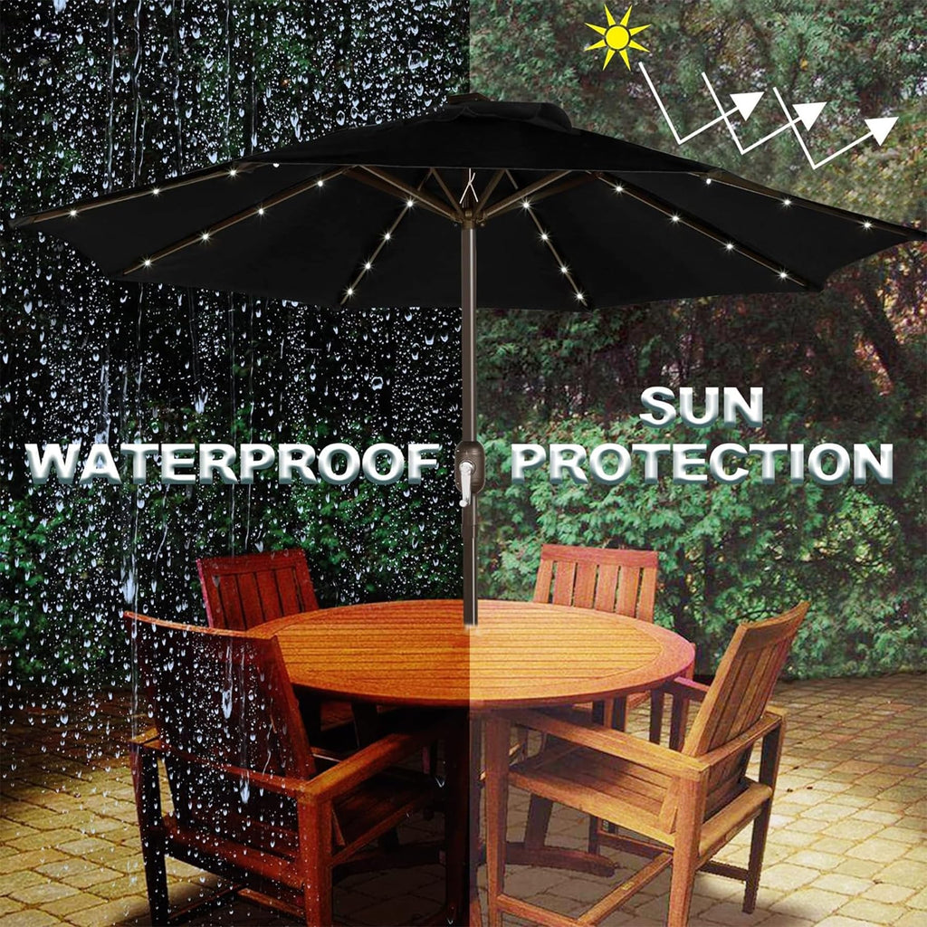 Blissun 9 ft Solar Umbrella, 32 LED Lighted Patio Umbrella, Table Market Umbrella, Outdoor Umbrella for Garden, Deck, Backyard, Pool and Beach (Light Blue)