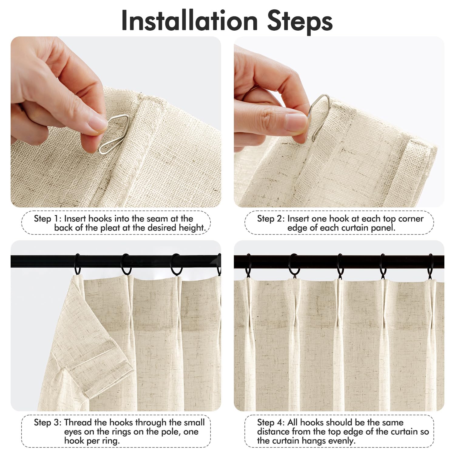 MIULEE Pinch Pleated Linen Curtains 84 Inches Long 2 Panels for Bedroom Living Room, Soft Thick Linen Textured Window Drapes Back Tab Hooks Semi Sheer Light Filtering Farmhouse，Beige