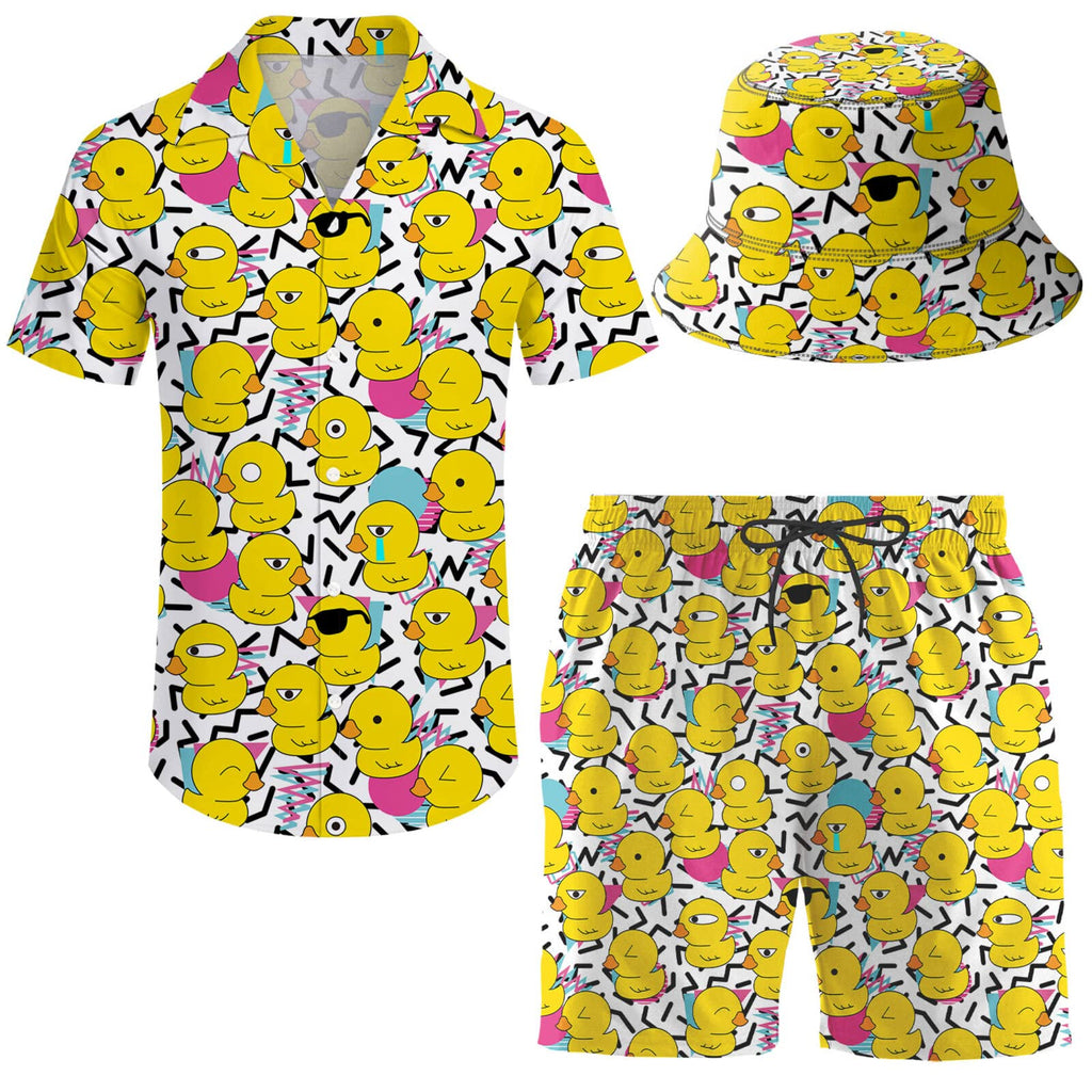 Men's 2 Piece Tracksuit Hawaiian Shirt Shorts Button Down Shirt and Shorts Sets with Bucket Hats