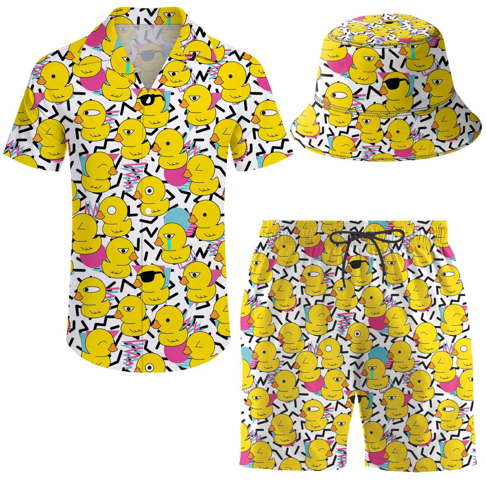 Men's 2 Piece Tracksuit Hawaiian Shirt Shorts Button Down Shirt and Shorts Sets with Bucket Hats