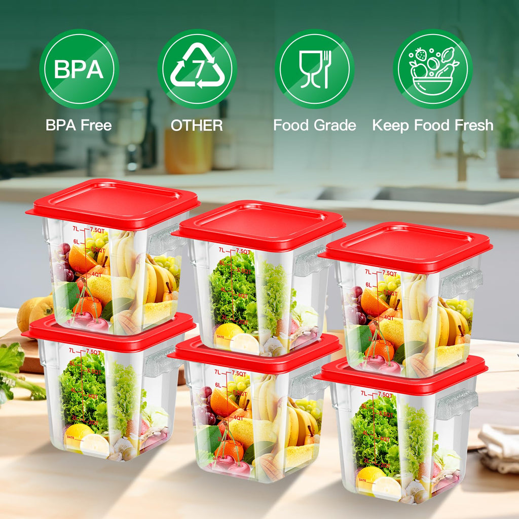 6 pcs 2qt Food Storage Containers with Lid, Square Clear Commercial Storage Containers with Handle and Scale for Food Storage in Home Kitchen & Dining (Green)