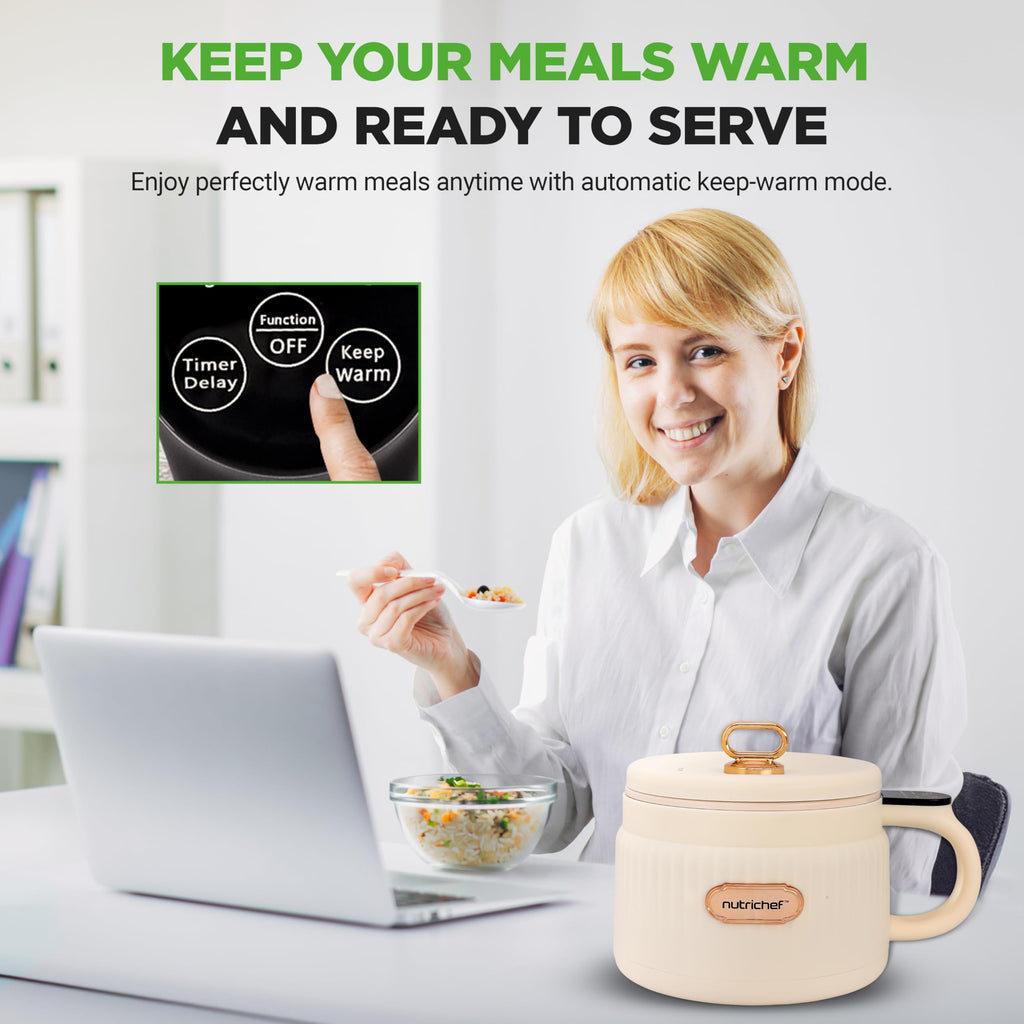 NutriChef 1.6 QT Portable Electric Rice Cooker & Lunch Maker | Multi-Functional & Non-Stick Ceramic Coating | Digital Control Panel | 6 Cook Functions: Rice, Soup, Stew, Porridge & More | Black