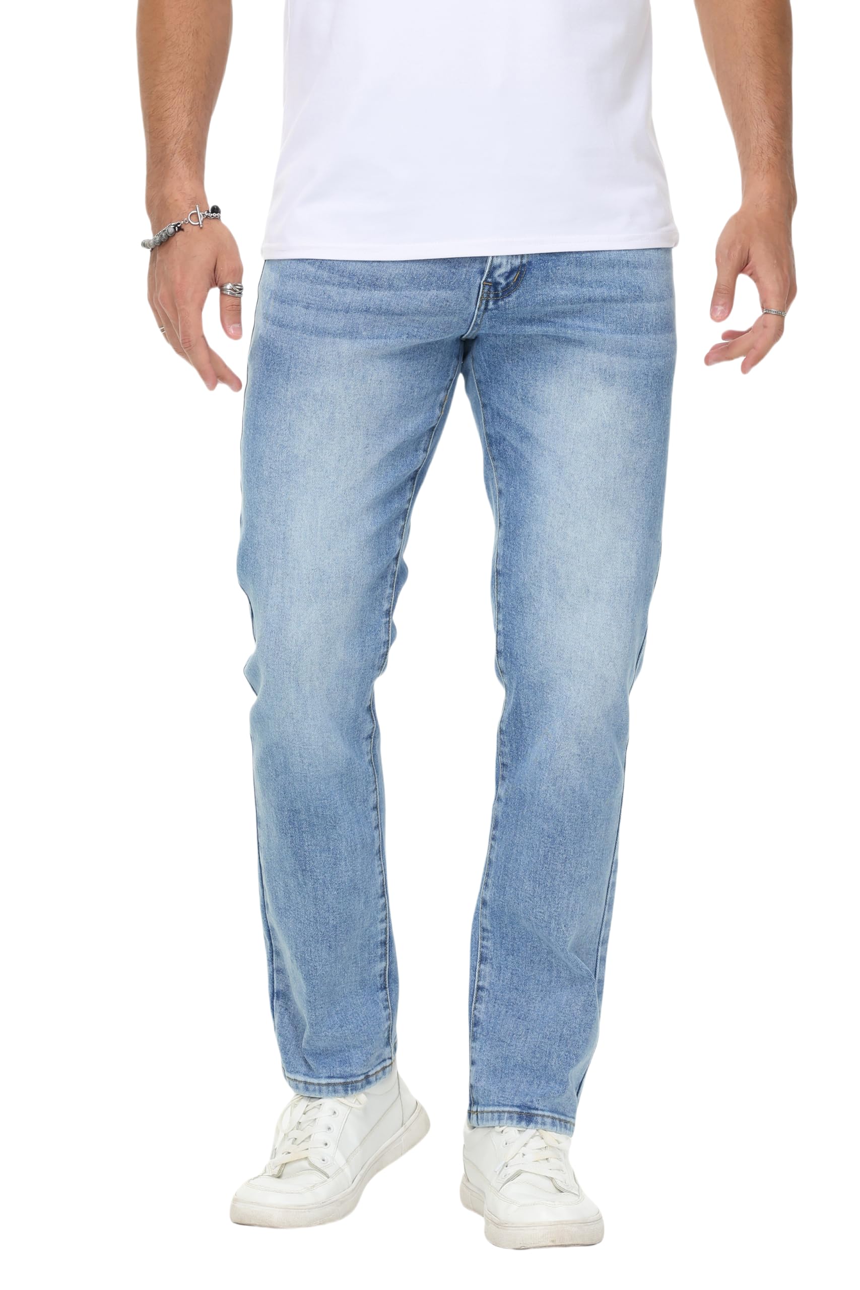 MZNBURAM Men's Stretch Regular Fit Straight-Leg Cotton Fashion Comfort Flex Waist Denim Pants Jeans