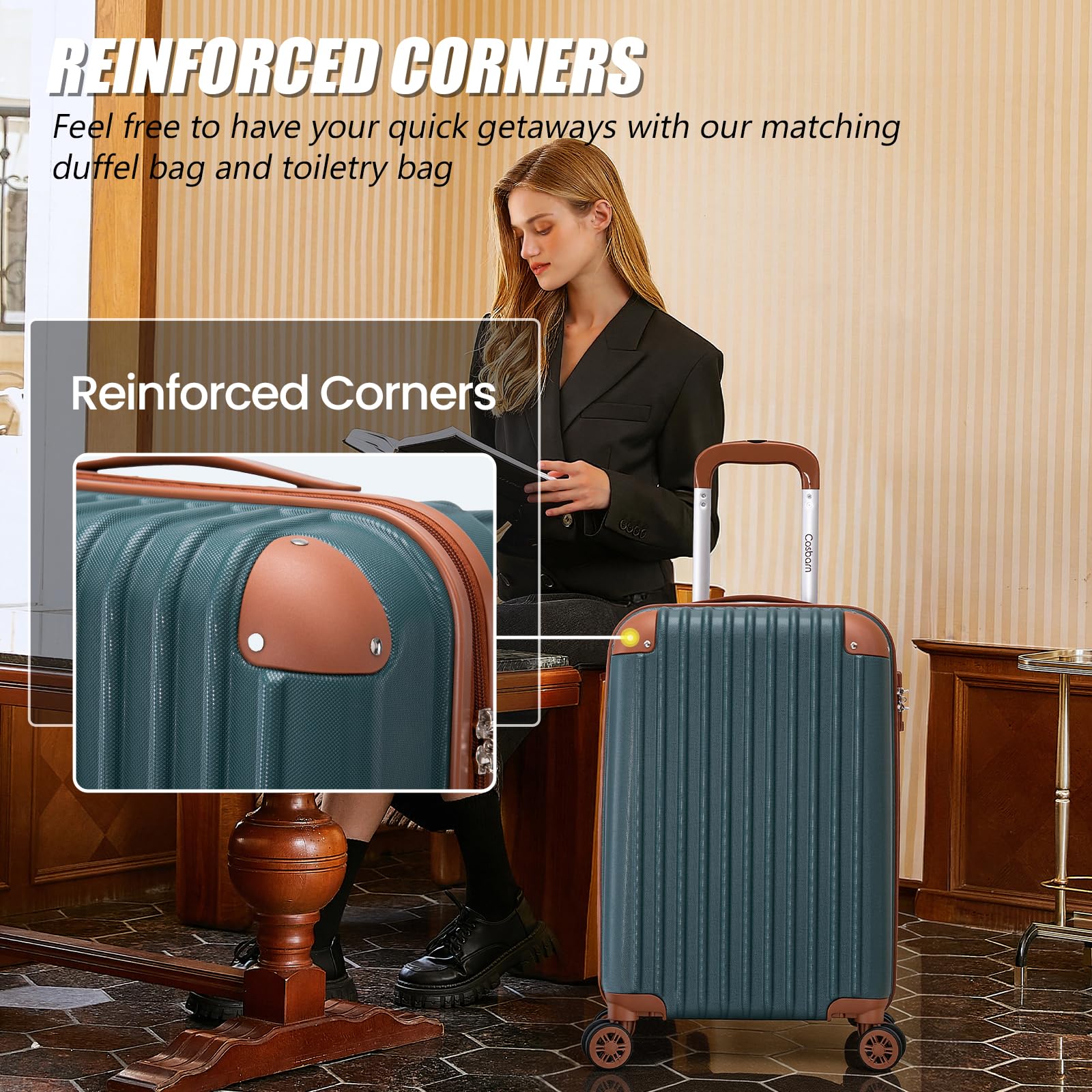 Cosbarn Luggage Sets 5 Piece Suitcases with Wheels, Suitcase Set ABS Hard Case Luggage with TSA Lock Spinner Wheels Durable Travel Luggage