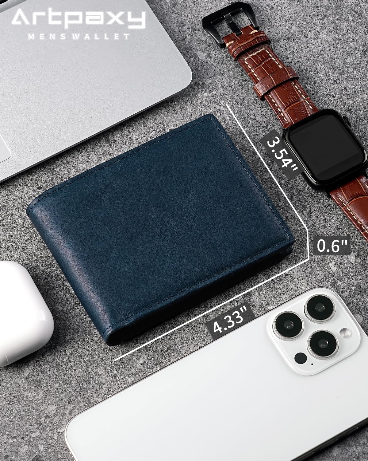 Artpaxy Mens Wallet Genuine Leather Bifold RFID Blocking Wallet for Men with 1 ID Window 13 Card Holders 2 cash pockets 1 Gift Box