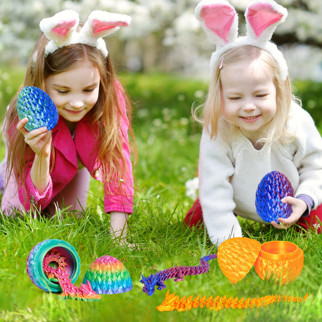 Easter Basket Stuffers 3D Printed Dragon Eggs with Dragon Inside Surprise Mystery Easter Egg Fidget Toy, Articulated Crystal Toys for Kid Easter Egg Hunt Party Favors (1PCS)