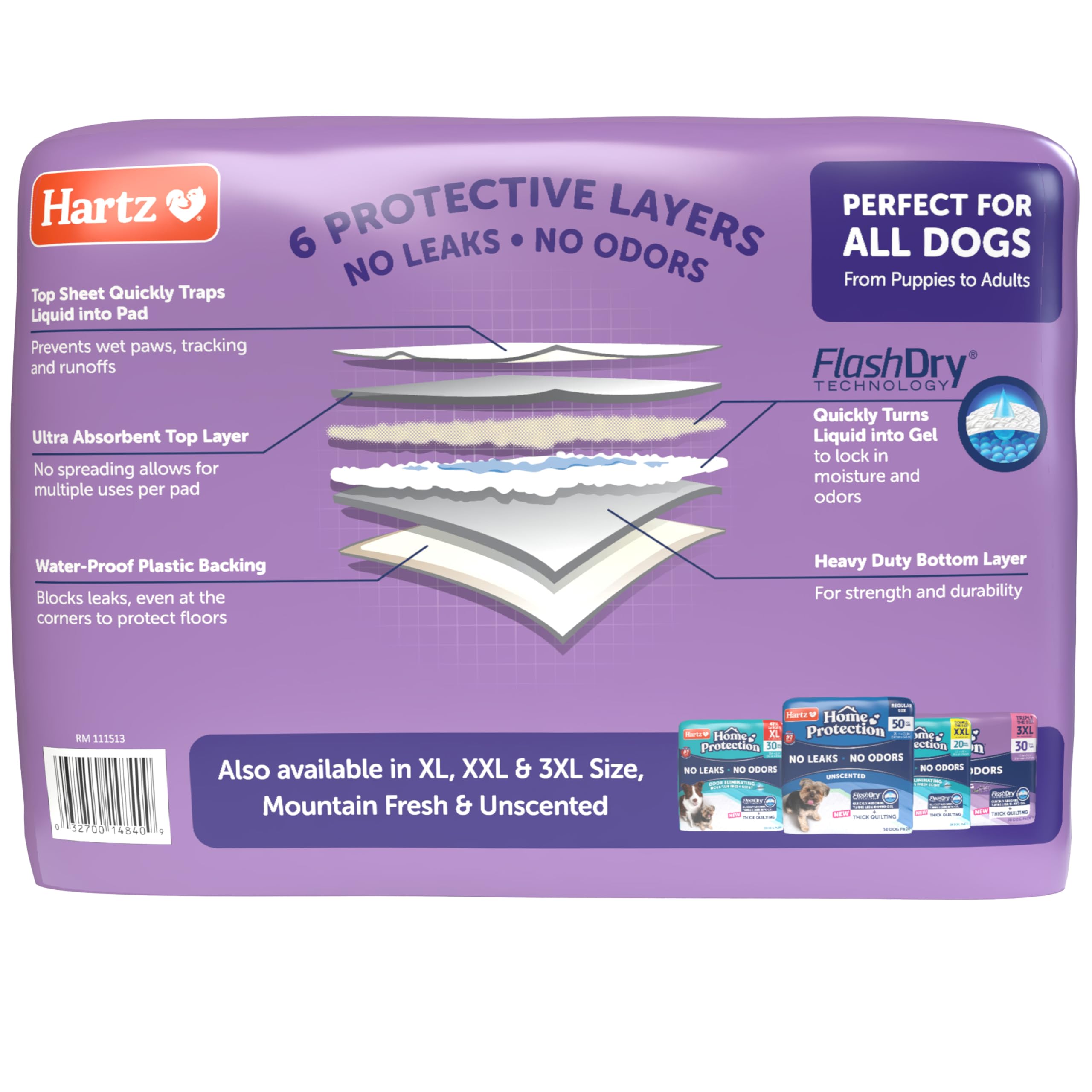Hartz Home Protection Super Absorbent Odor Eliminating Lavender Scented No Leak Dog Pads, 50 count