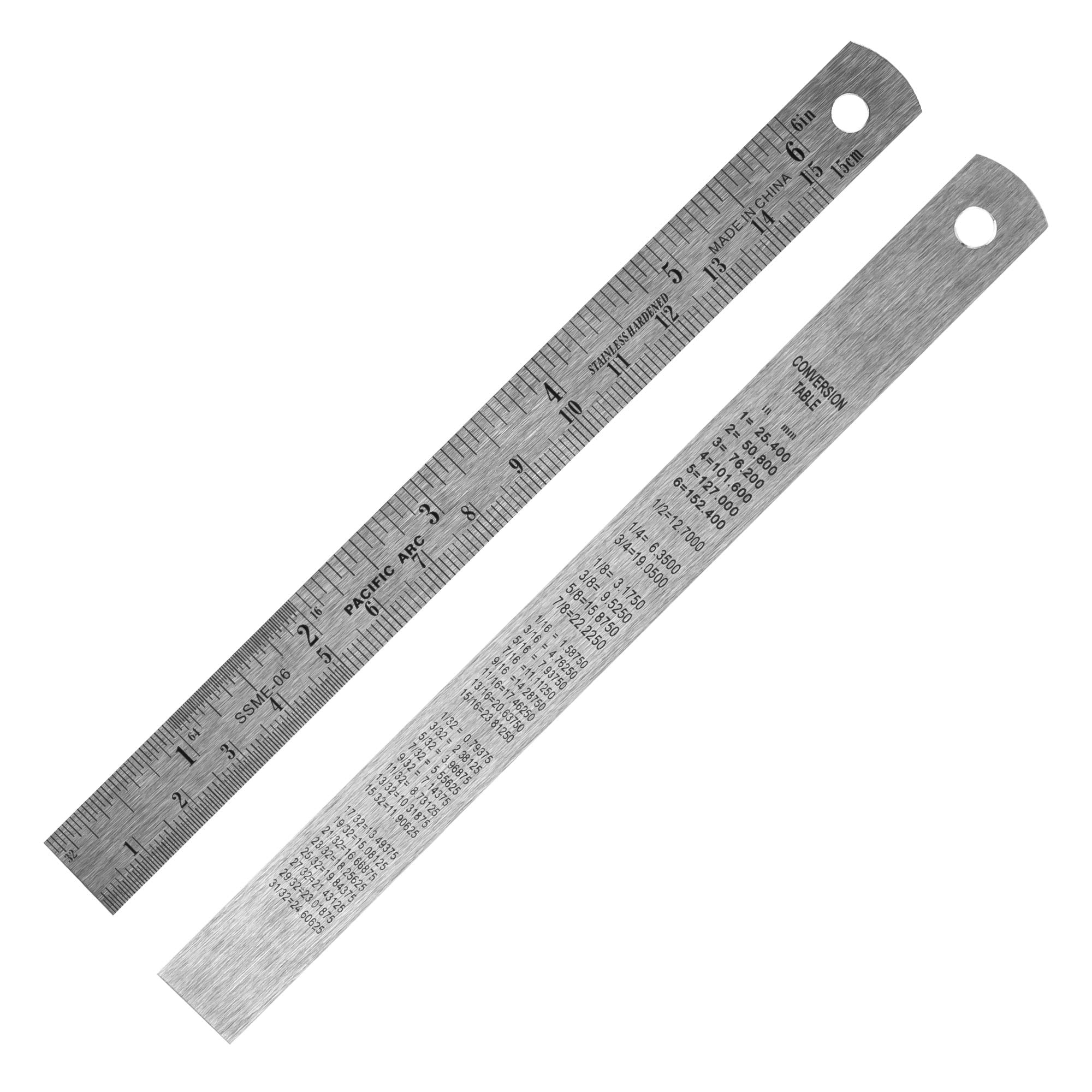 2 Pack Pacific Arc 12 Inch Stainless Steel Ruler with Inch/Metric Conversion Table