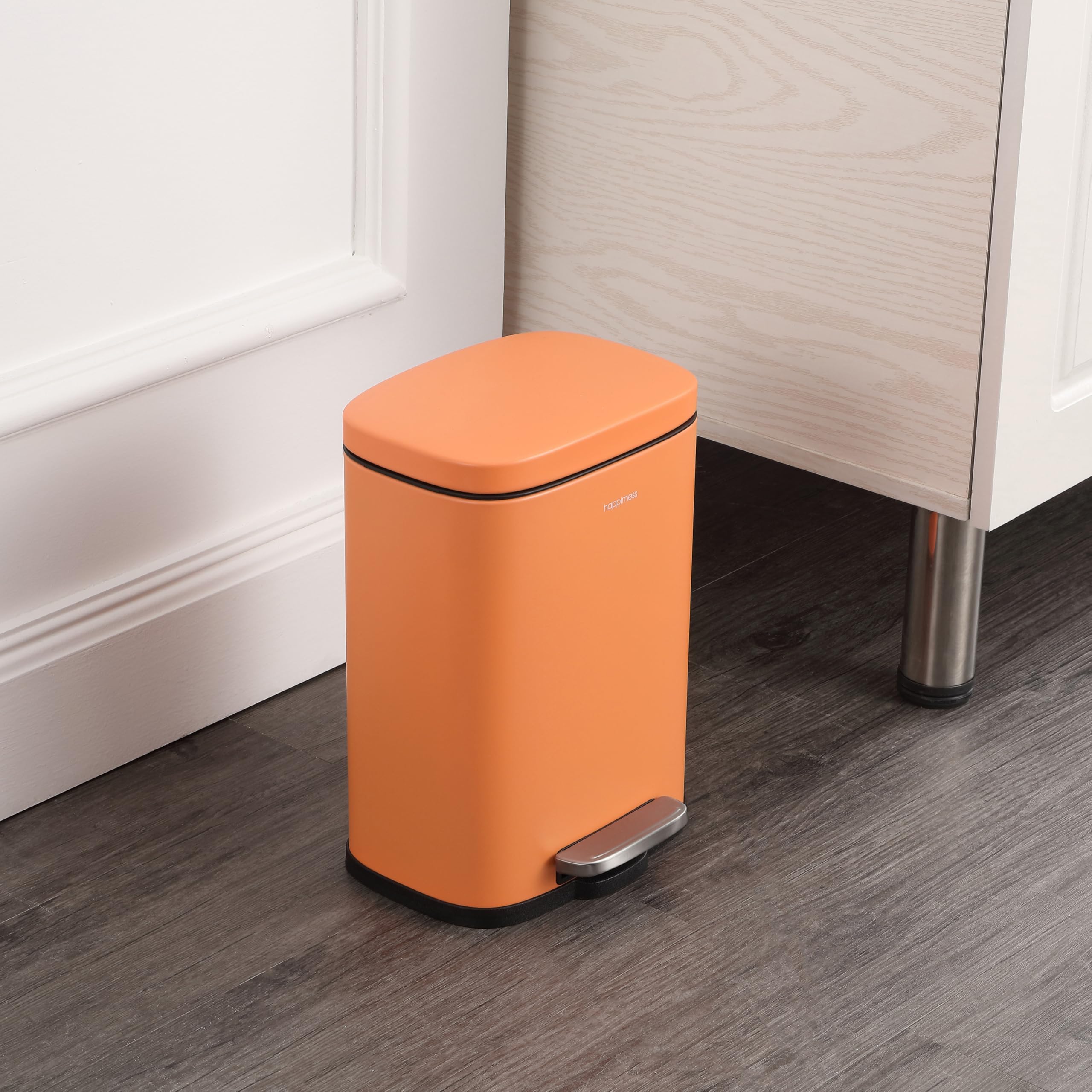 happimess HPM1006B Connor Rectangular 13-Gallon Trash Can with Soft-Close Lid and Free Mini Trash Can, Fingerprint Resistant, Modern, Minimalistic for Home, Kitchen, Office, Bathroom, Black