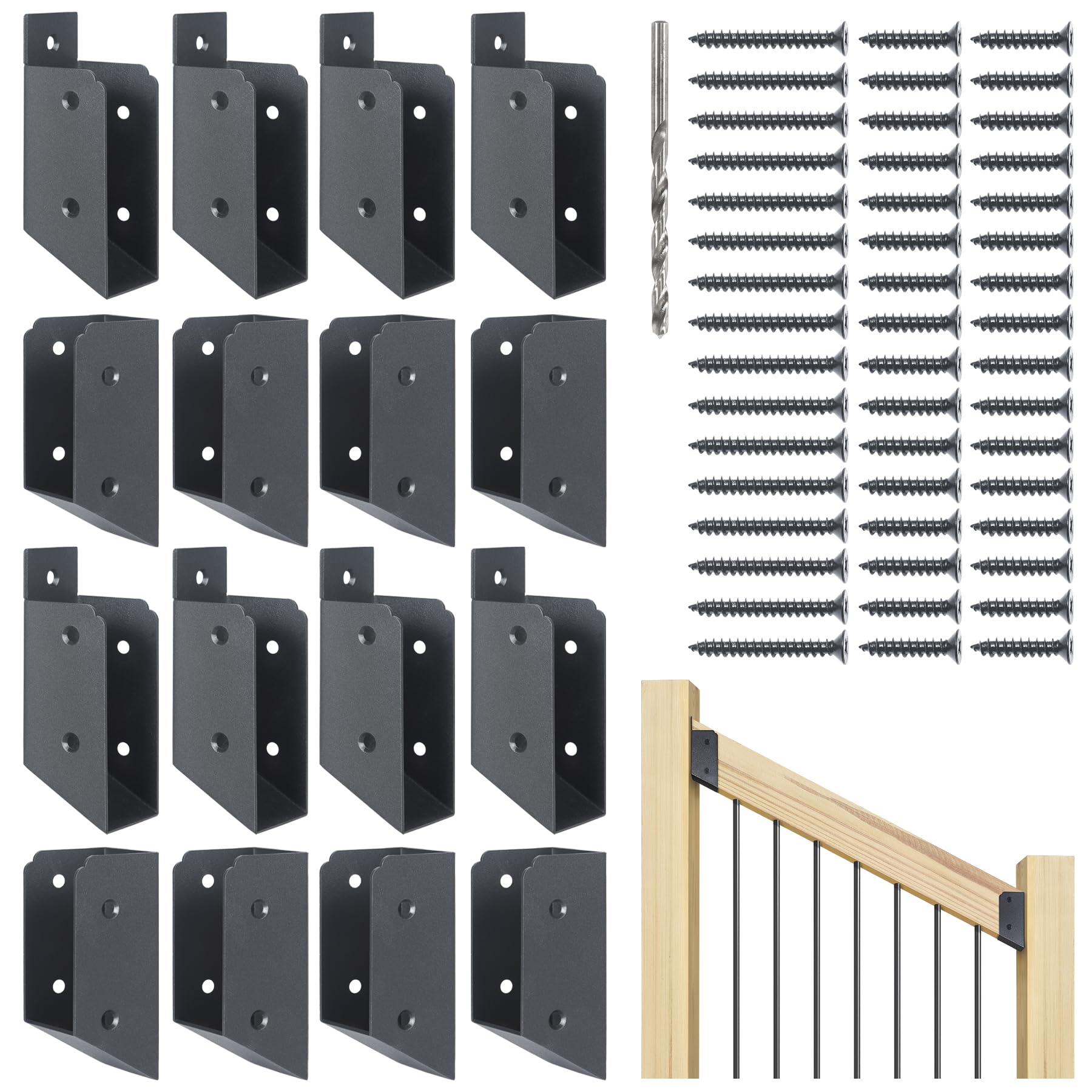 AECXM 201 Stainless Steel 2" x 4" (1 ½" x 3 ½" Actual) Deck Railing 27.5° Stair Connectors, for Deck Railing Stair Handrail Connection Installation Deck Railing Bracket (4 Pair-Black)