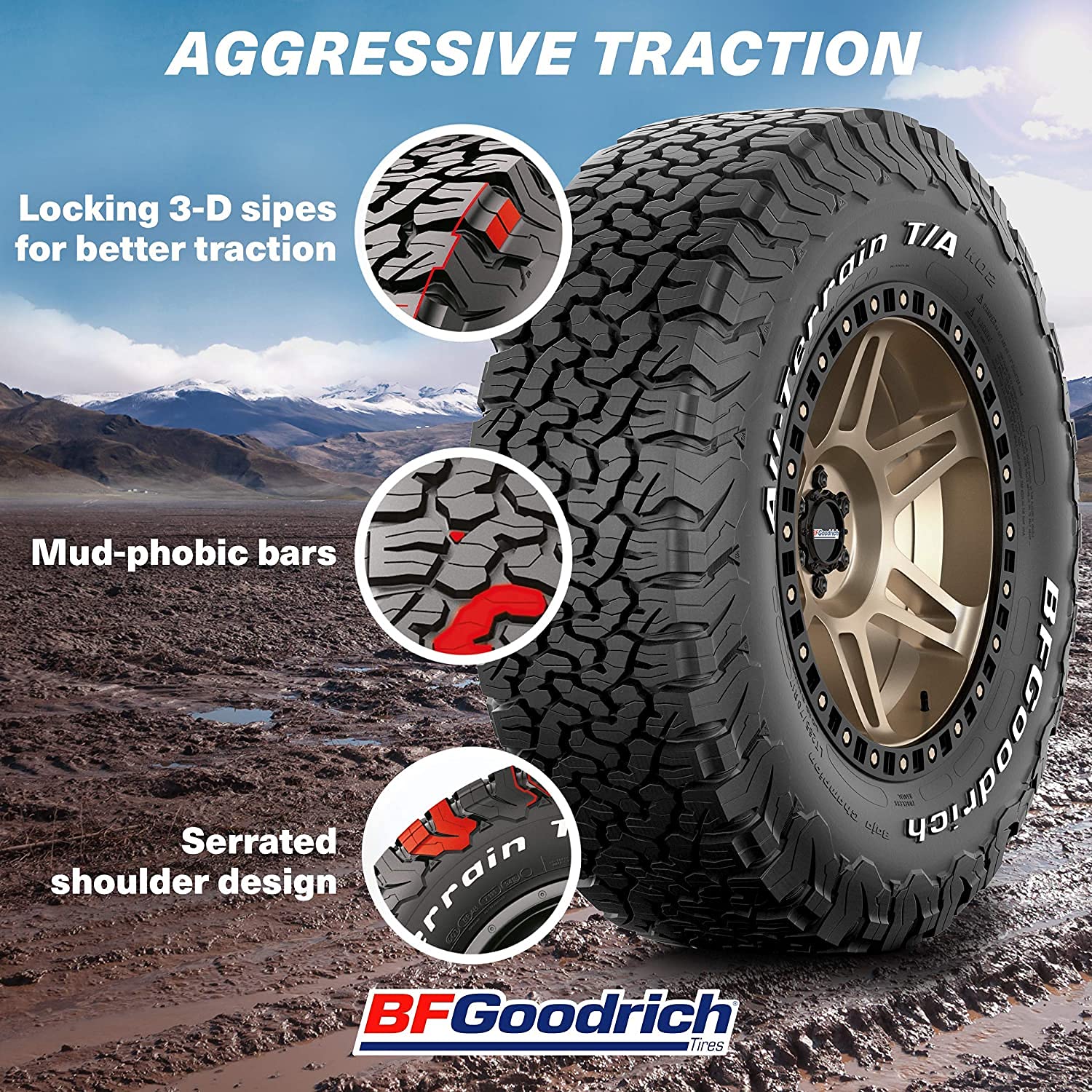 BFGoodrich All Terrain T/A KO2 Radial Car Tire for Light Trucks, SUVs, and Crossovers, LT215/65R16/D 103/100S