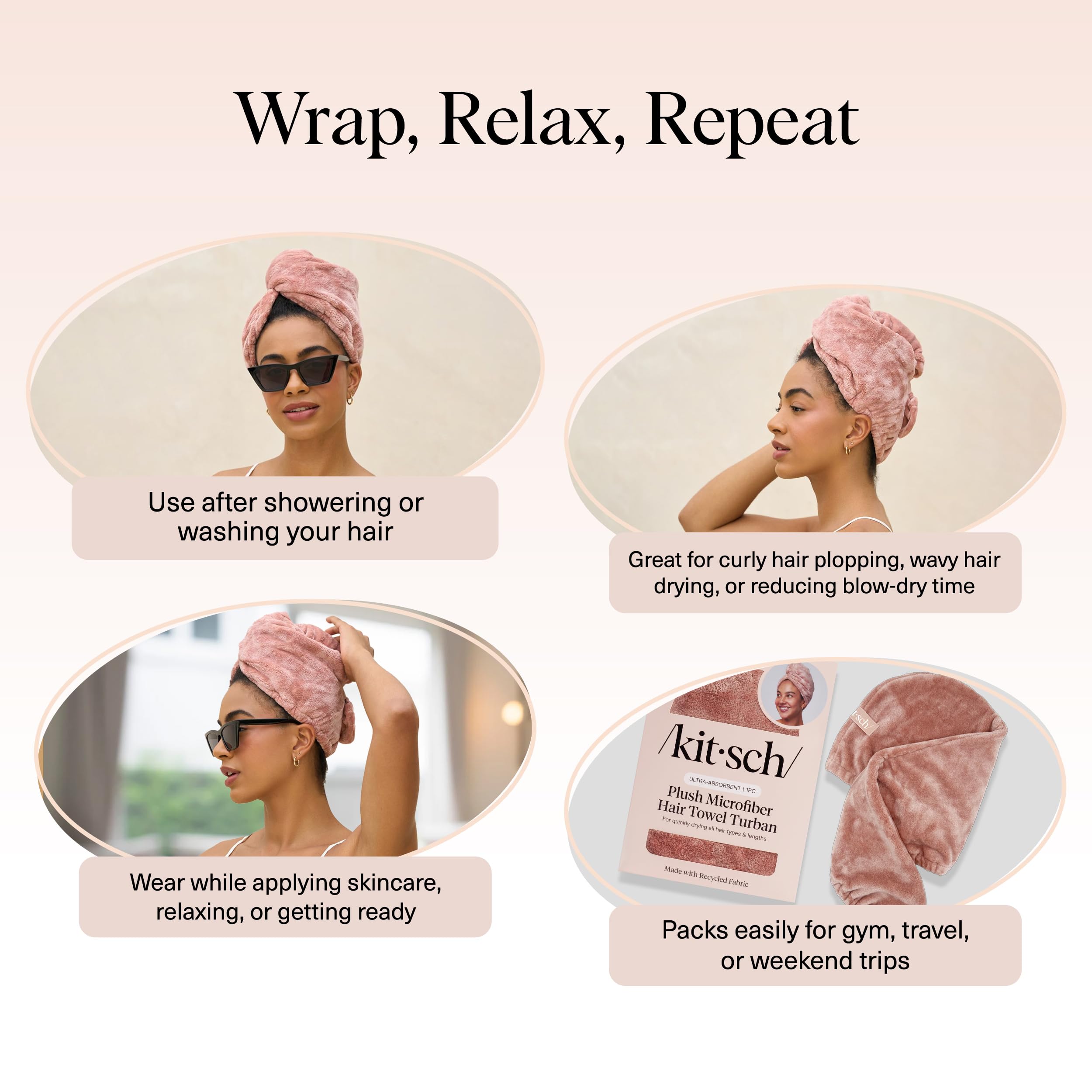 Kitsch Plush Microfiber Hair Towel Wrap for Women – Ultra Absorbent Microfiber Bath Towels for Wet, Curly, Long or Short Hair – Anti-Frizz Hair Wrap, Great Hair Care Gifts for Women