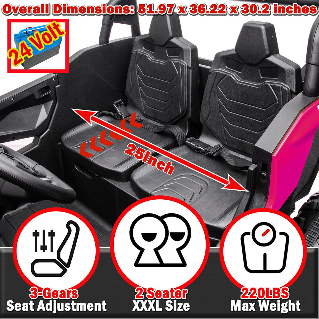 NEWQIDA XXXL 24V Ride On Toys for Big Kids UTV 2 Seater Electric Car w/Remote Control, 4WD Off-Road Side by Side, Max 220lbs, 24.8" Spacious Seat, EVA Tires, Up to 5.6 MPH, Rear Shock Absorbor, Black