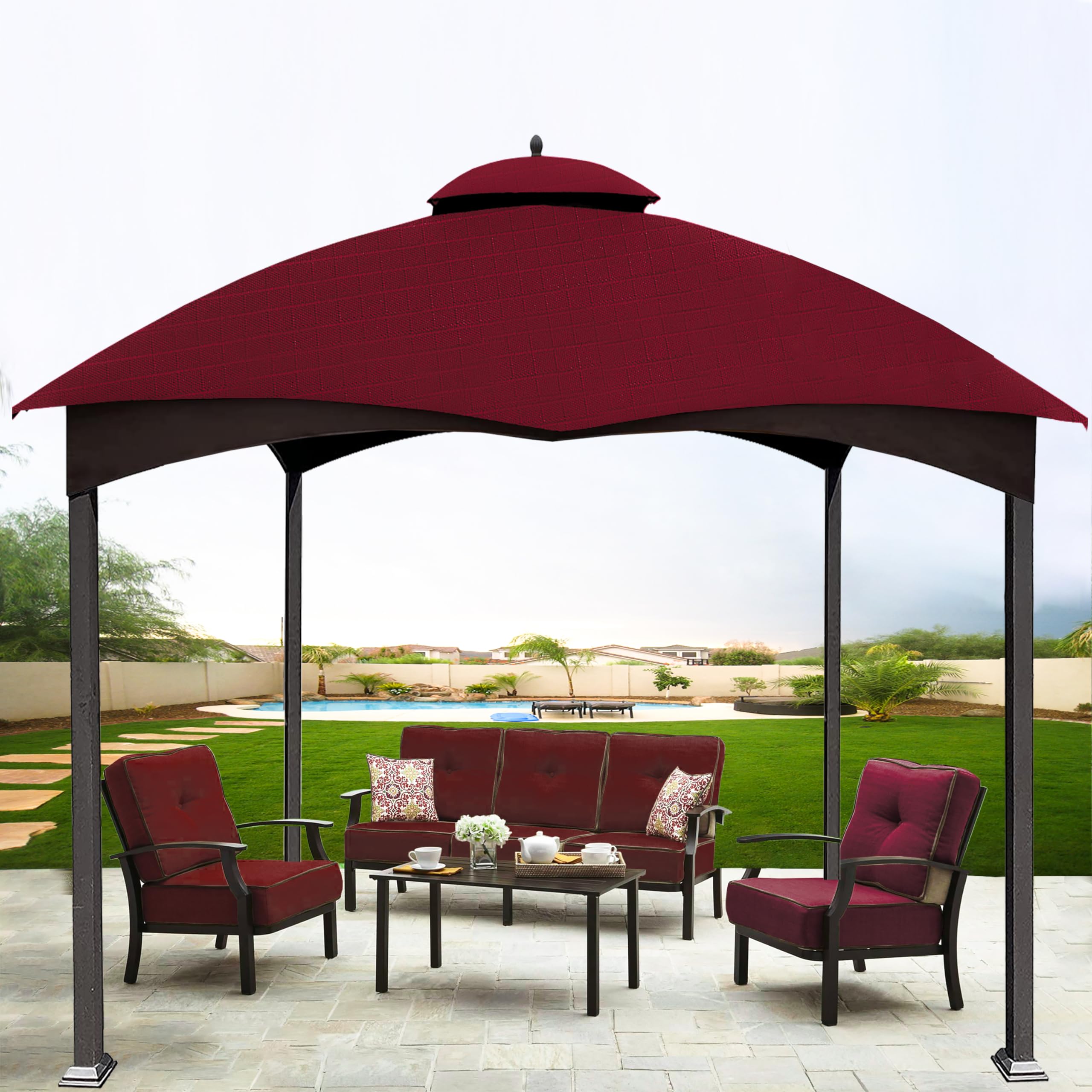 SCOCANOPY Replacement Top Compatible with The Lowe's Gazebo Model #GF-12S004B-1 / GF-12S004BTO (Grey Ripstop)