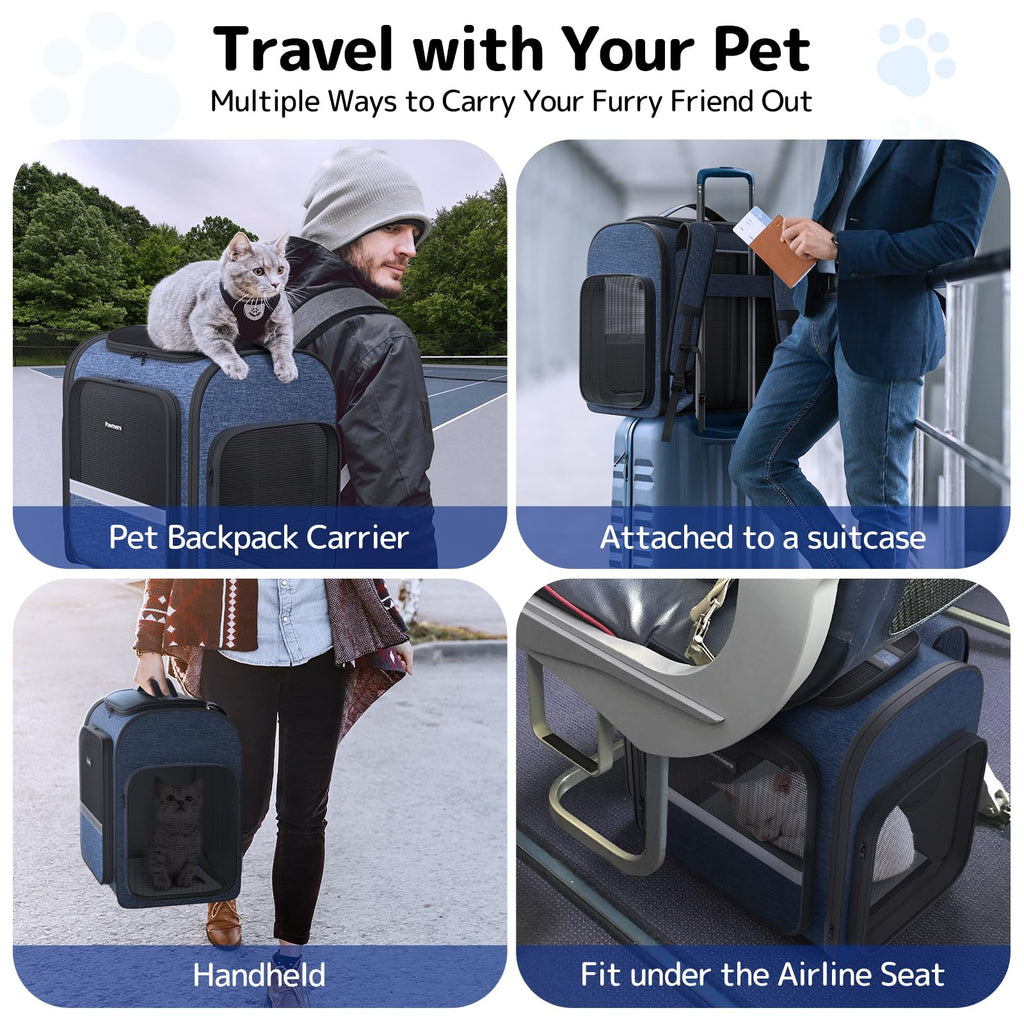 Cat Carrier Backpack with Detachable Play Tunnel, 2 in 1 Cat Tunnel Backpack Suitable for Carrying & Playing, Expandable Pet Carrier for Small Medium Kitten Puppy, Suitable for Travel Hiking Camping